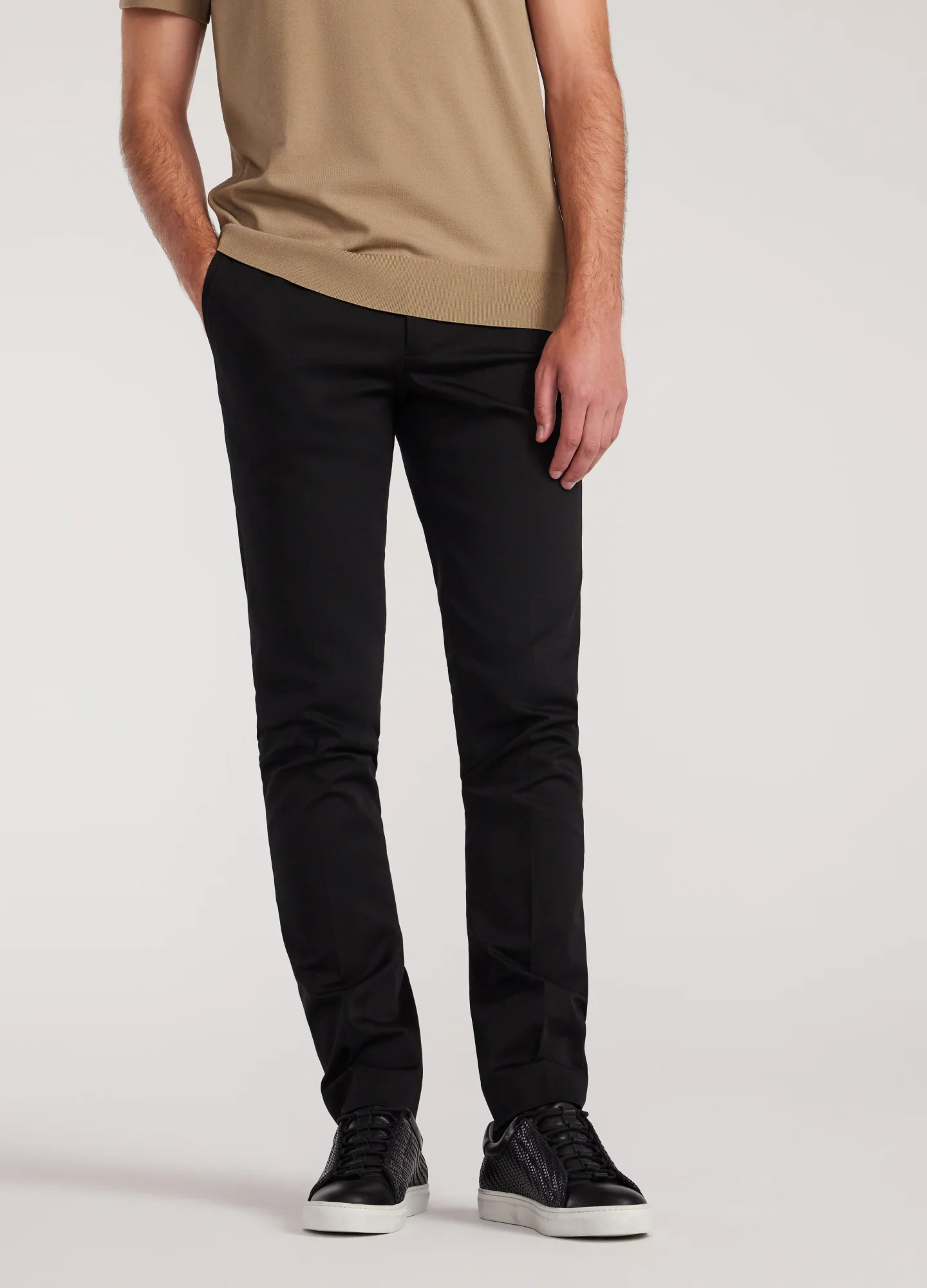 Slim Stretch Mercerised Cotton Pants Black - Image 3