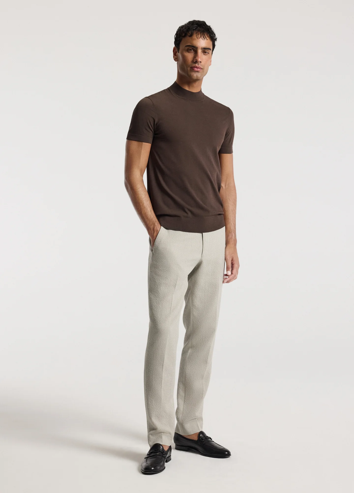 Slim Tech Knit T-shirt Mocha - Image 2