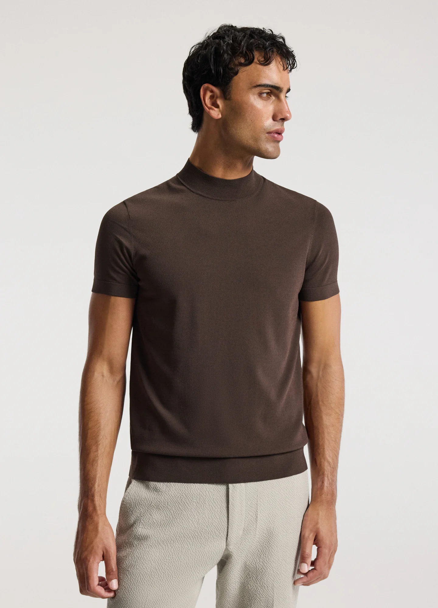Slim Tech Knit T-shirt Mocha - Image 3