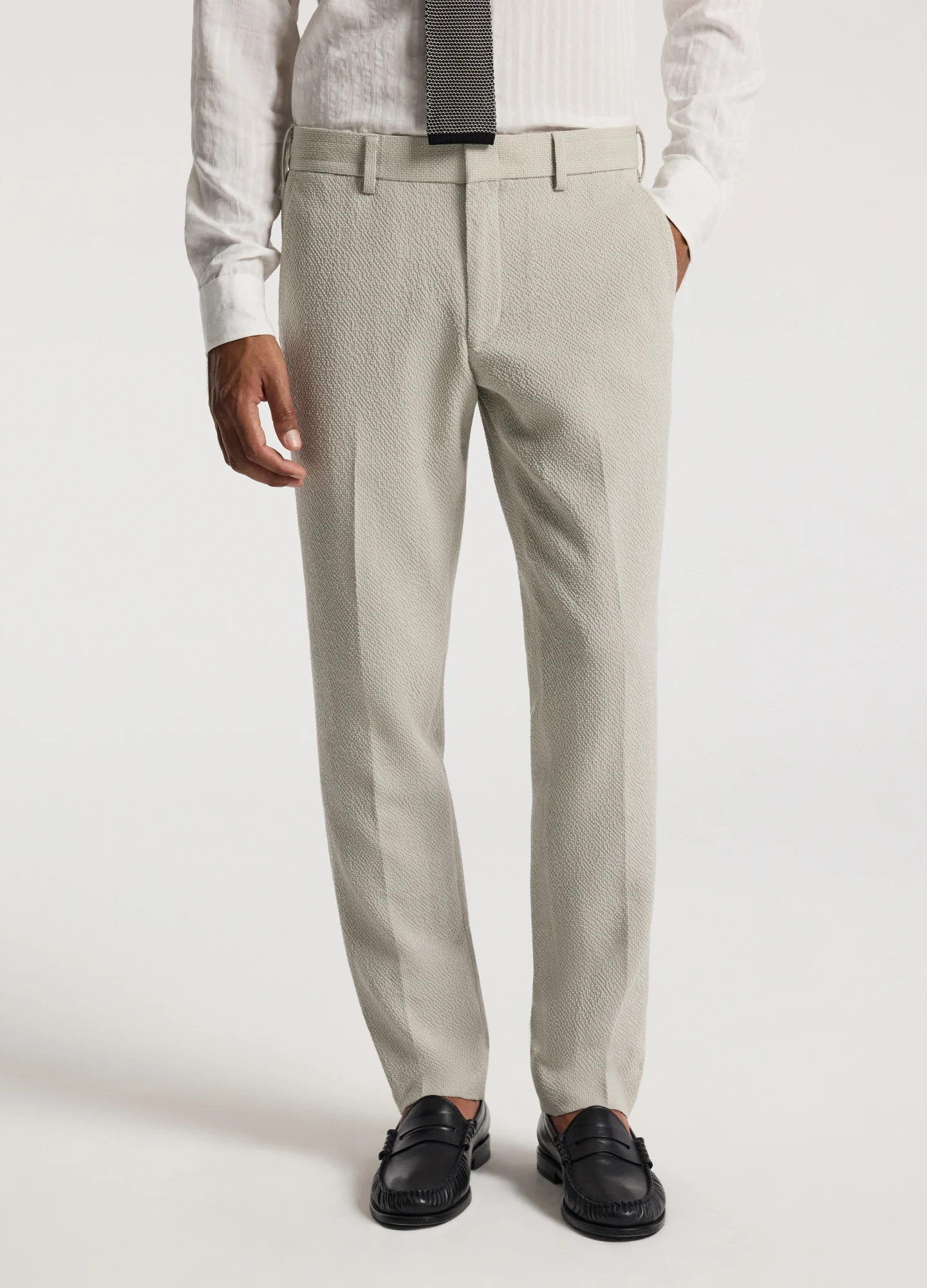 Slim Textured Wool Pants Neutral - Image 3
