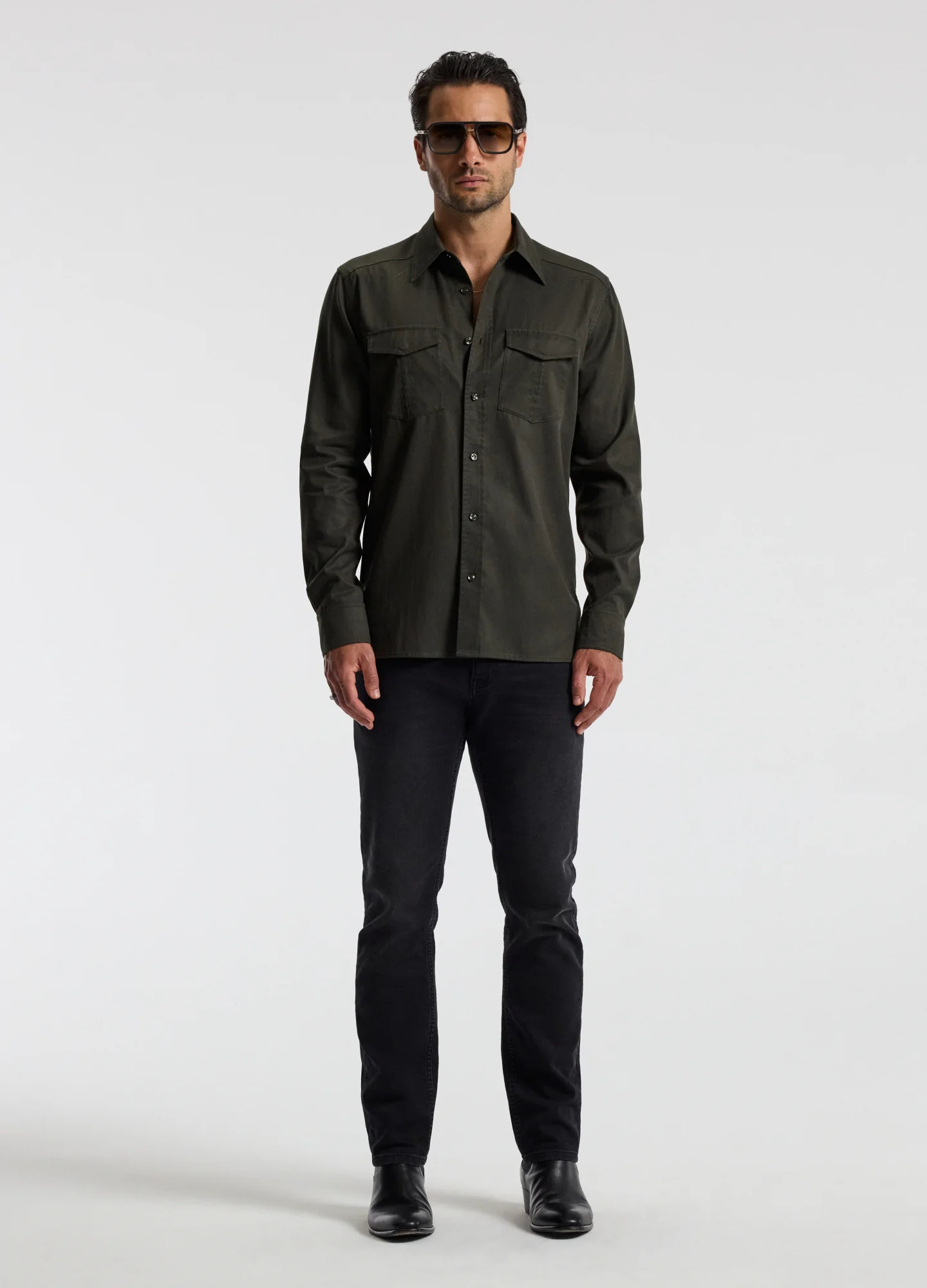 Slim Washed Pocketed Shirt Khaki - Image 2