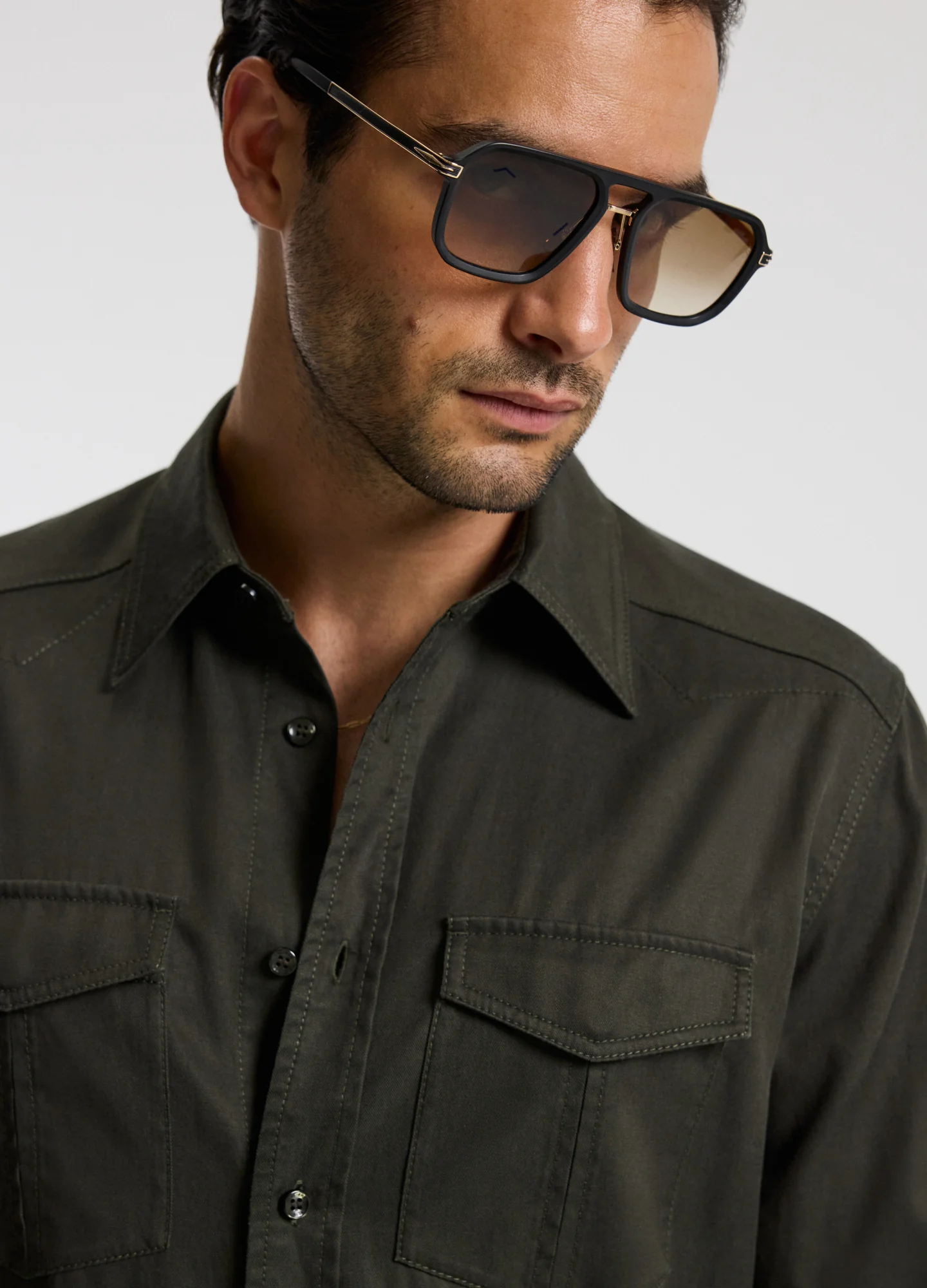 Slim Washed Pocketed Shirt Khaki - Image 4