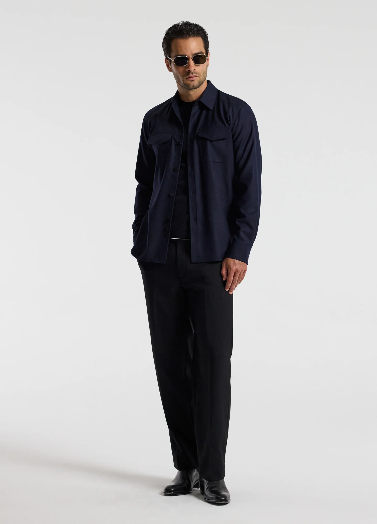 Slim Wool Flannel Shirt Navy - Image 2