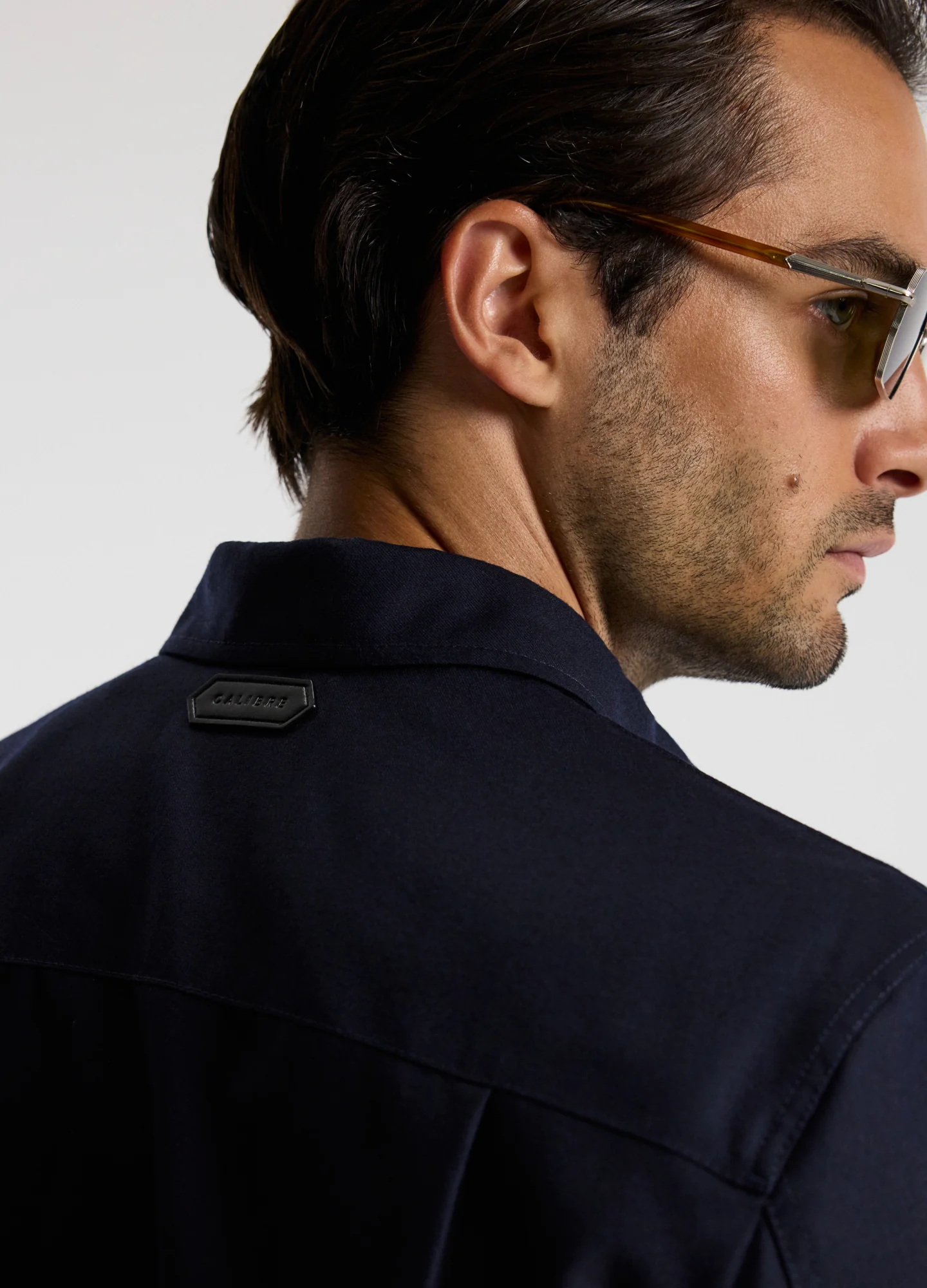 Slim Wool Flannel Shirt Navy - Image 4