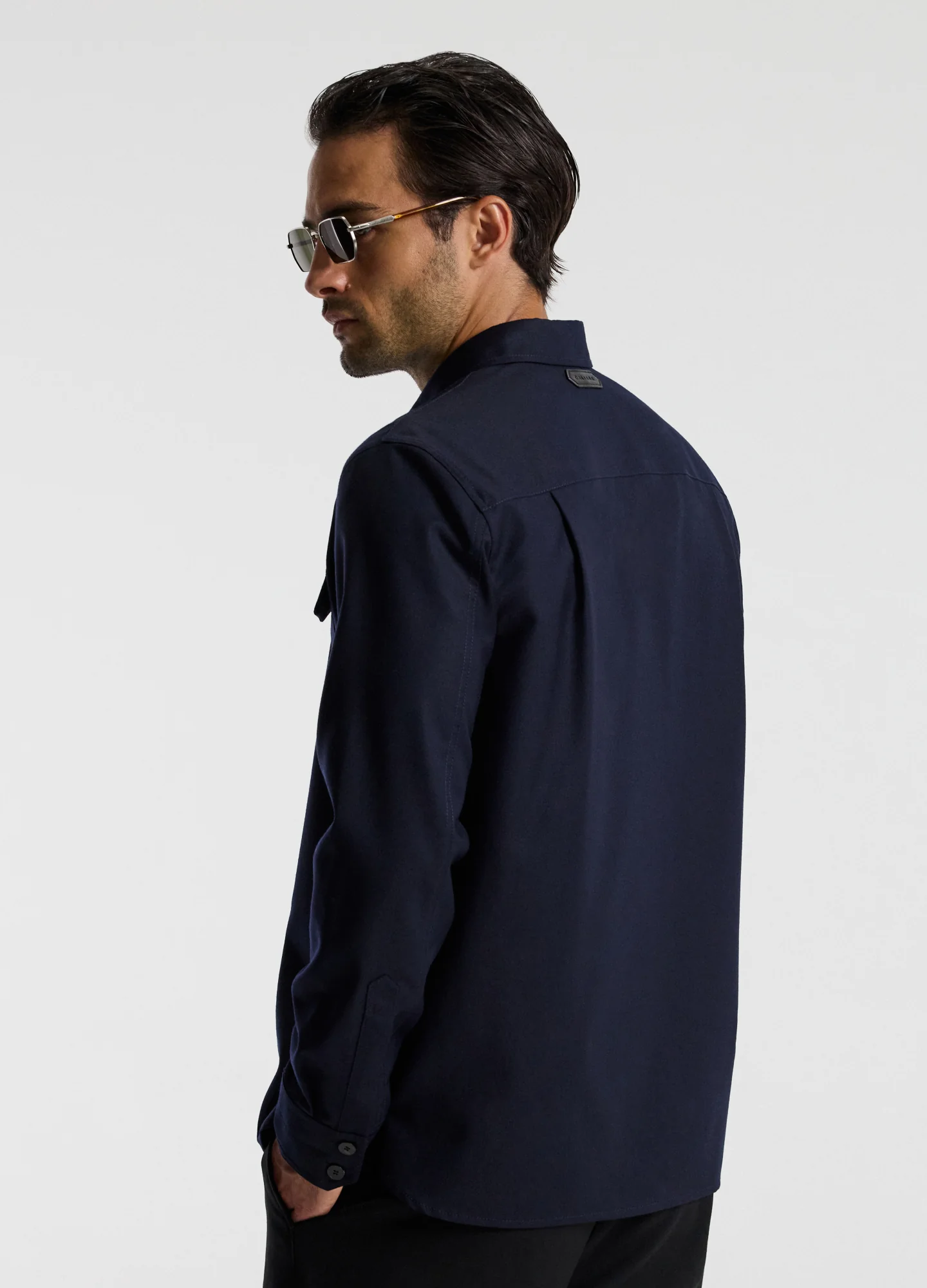 Slim Wool Flannel Shirt Navy - Image 5