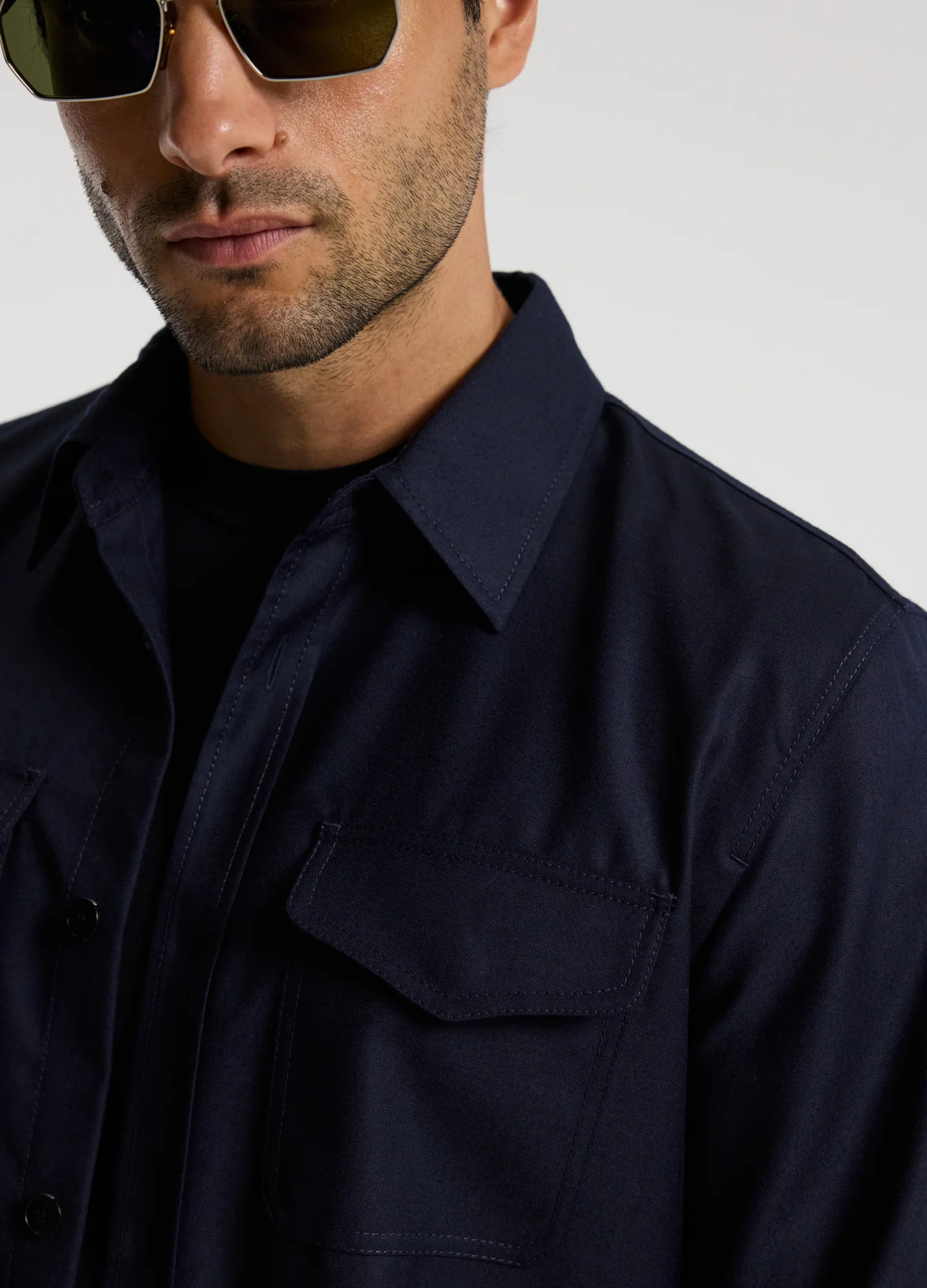 Slim Wool Flannel Shirt Navy - Image 7