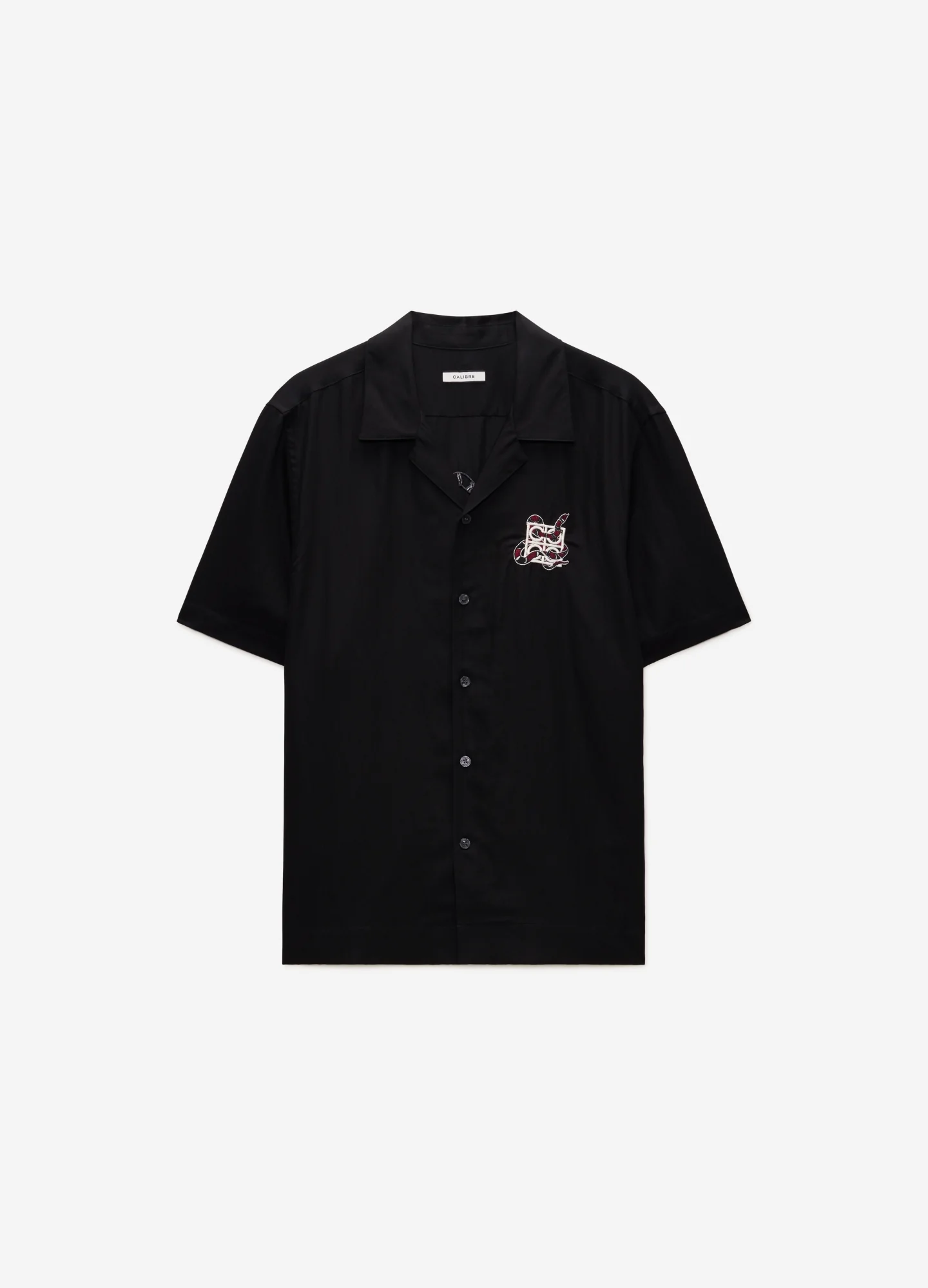 Snake Embroidered Short Sleeve Shirt Black