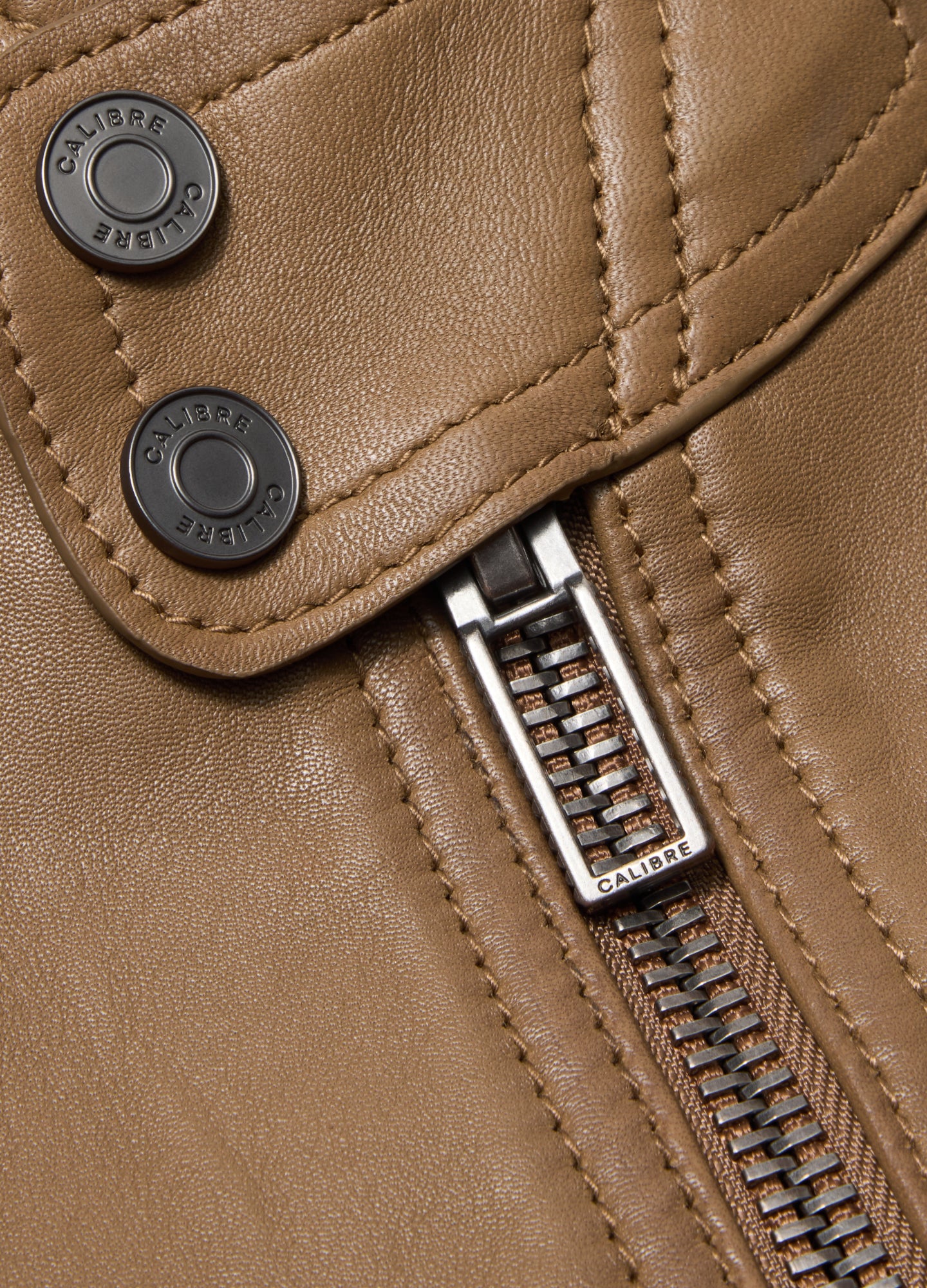 Stand Collar Leather Bomber Jacket Camel - Image 4