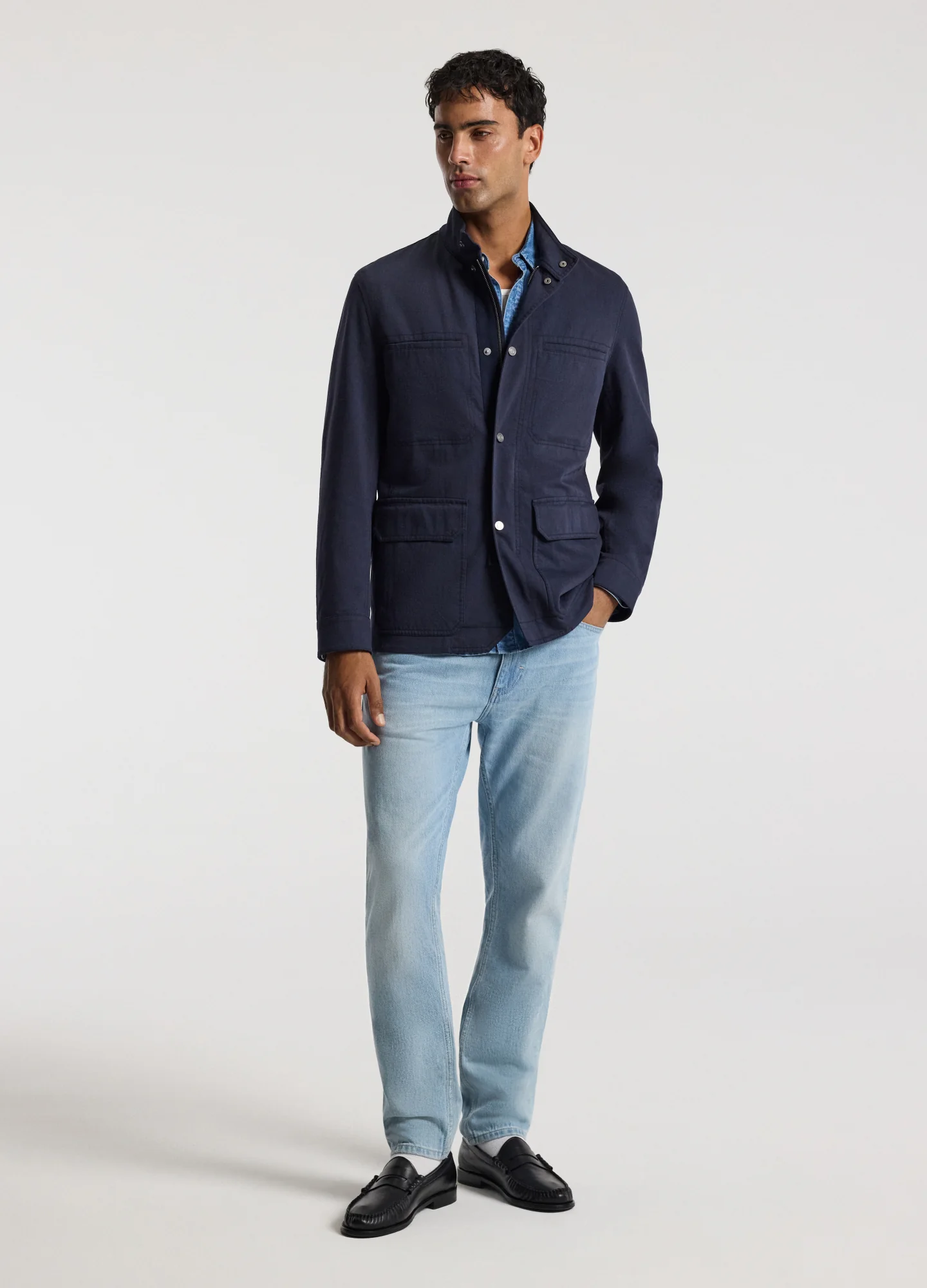 Stand Collar Utility Jacket Navy - Image 2