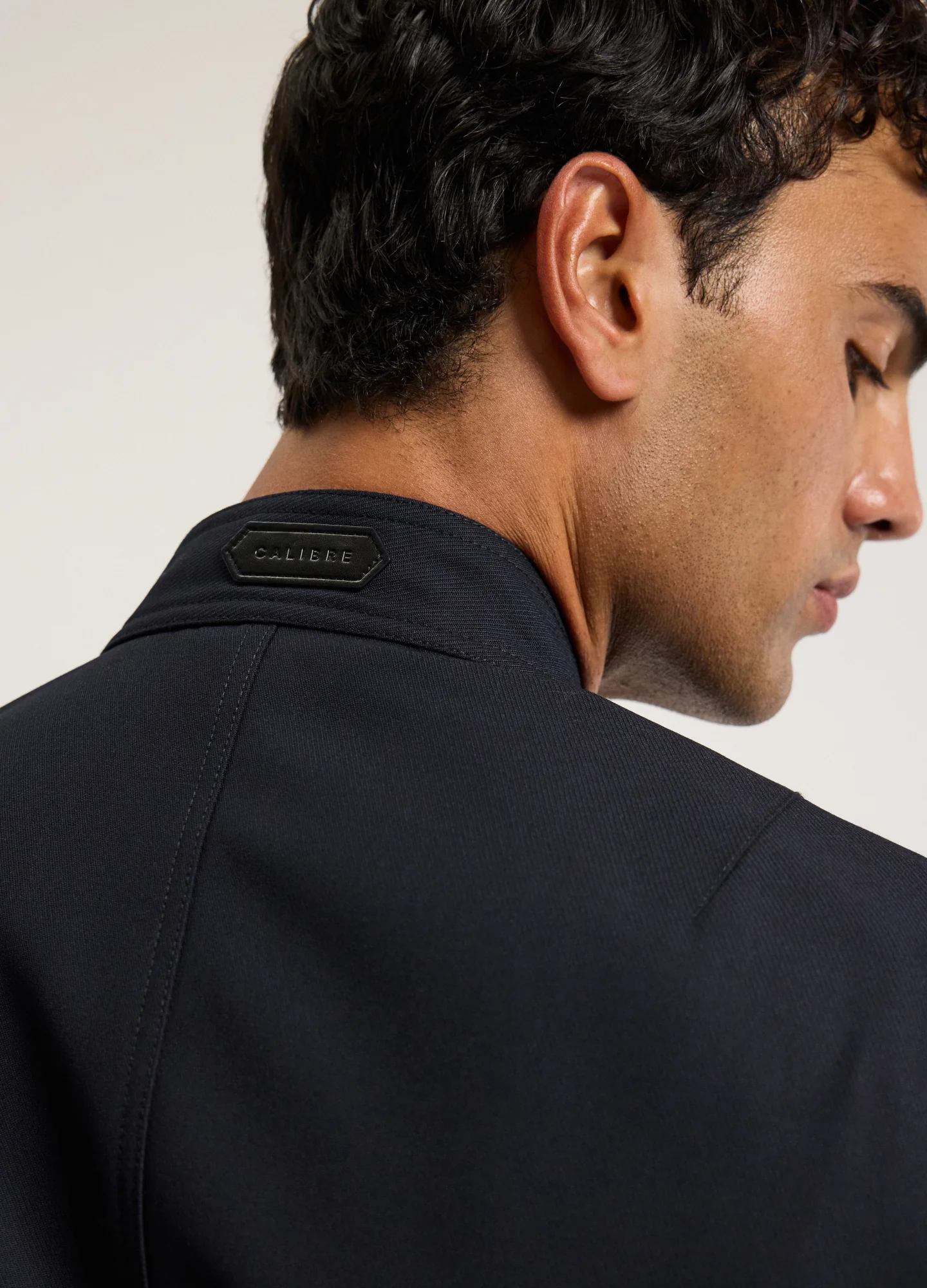 Stand Collar Wool Bomber Jacket Navy - Image 4