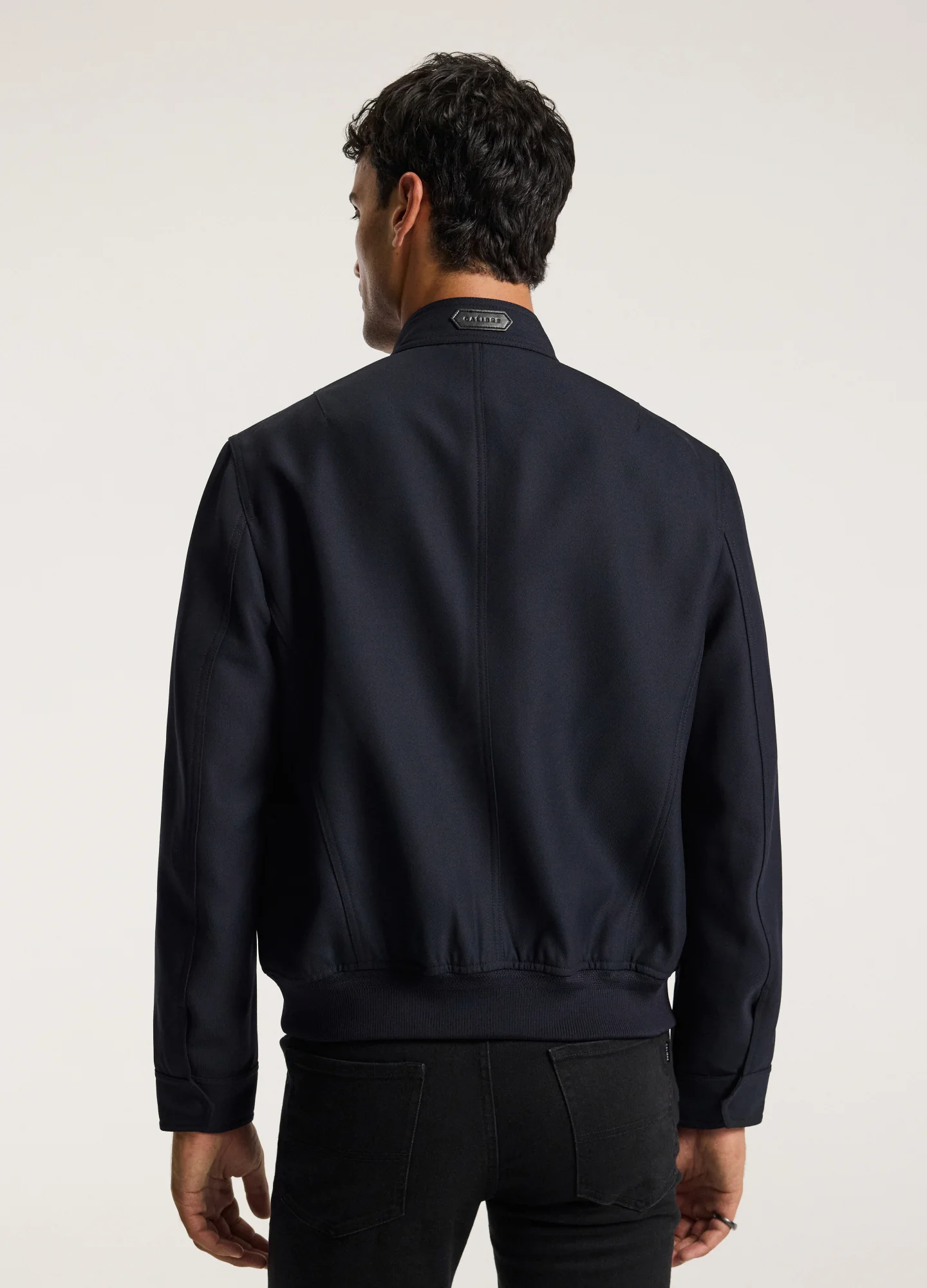 Stand Collar Wool Bomber Jacket Navy - Image 5