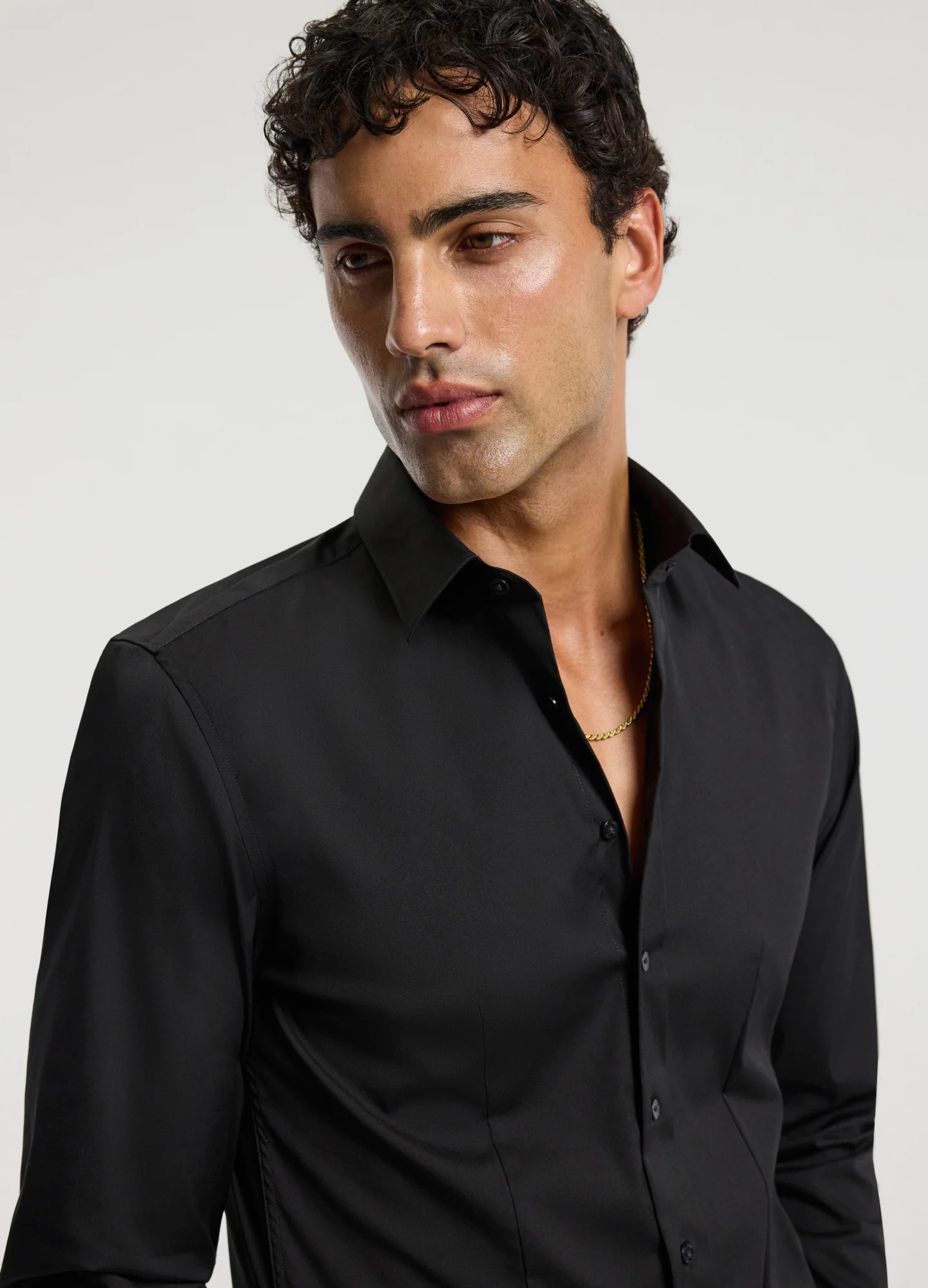 Stretch Cotton Poplin Shirt Black - Image 4