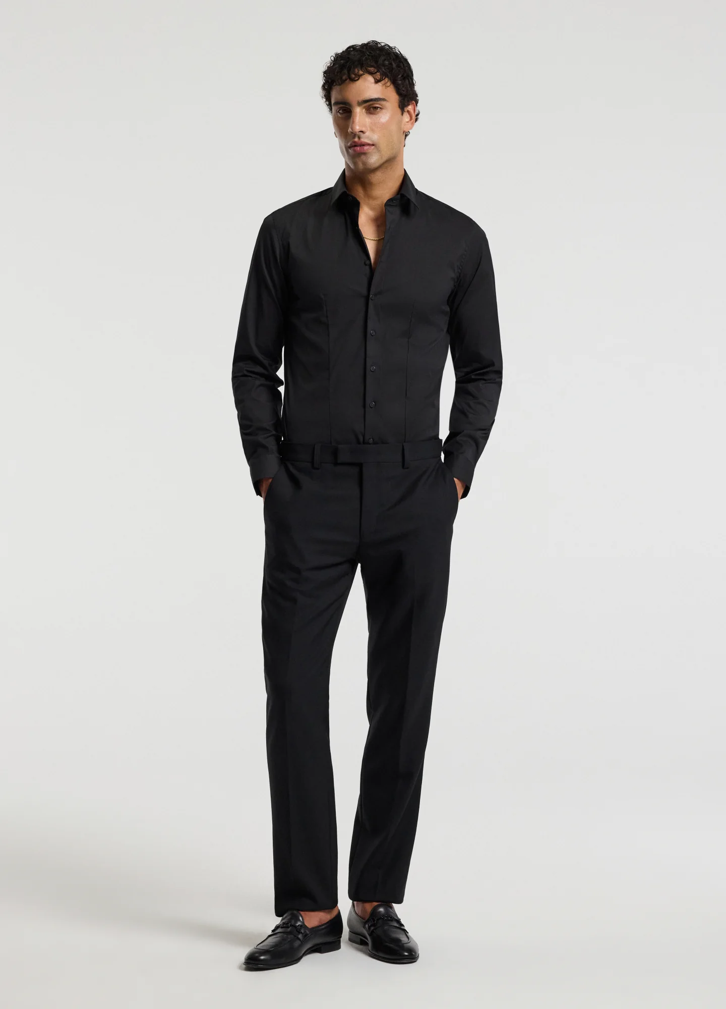 Stretch Cotton Poplin Shirt Black - Image 6