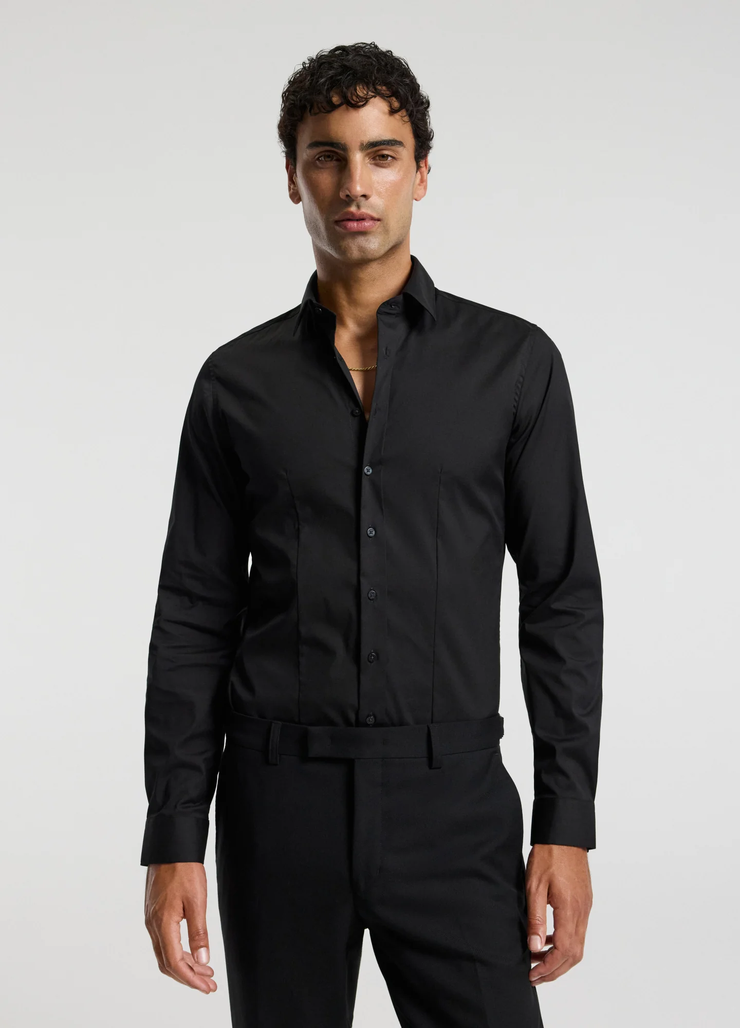 Stretch Cotton Poplin Shirt Black - Image 7