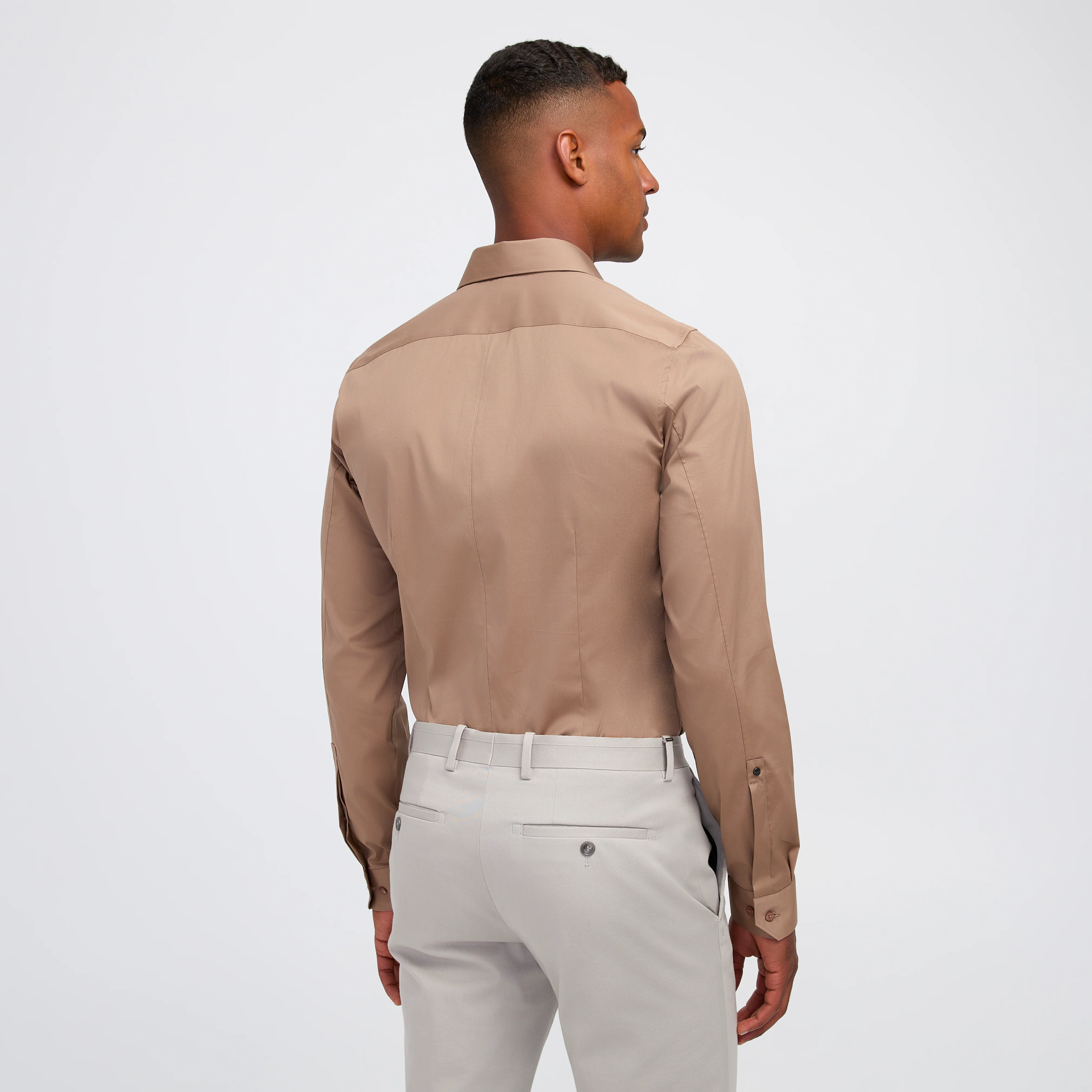 Stretch Cotton Poplin Shirt Camel - Image 5