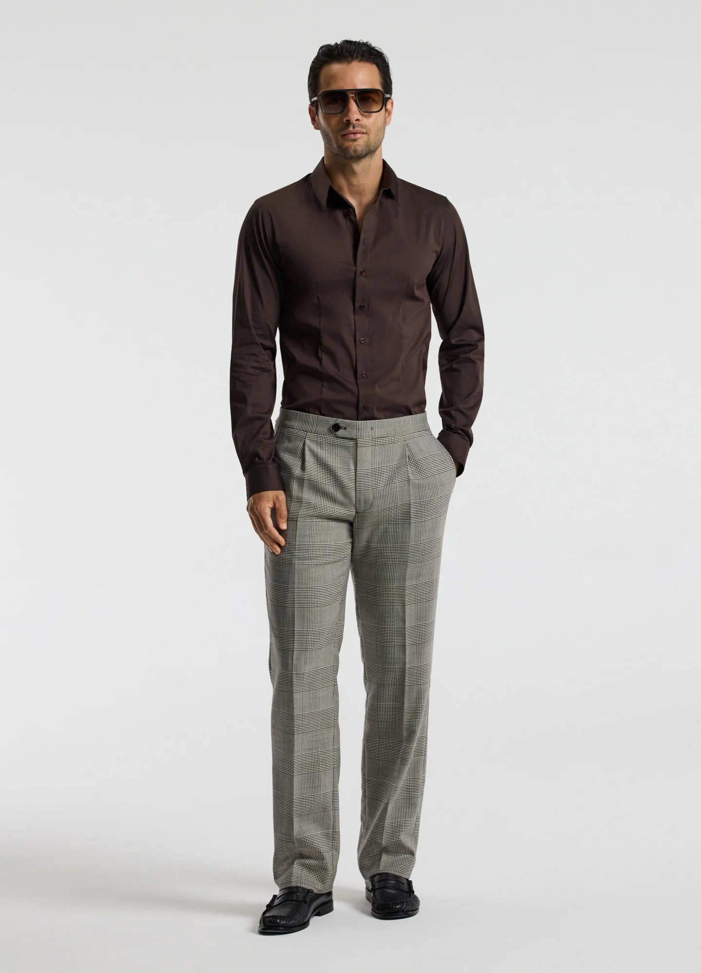 Stretch Cotton Poplin Shirt Chocolate - Image 2