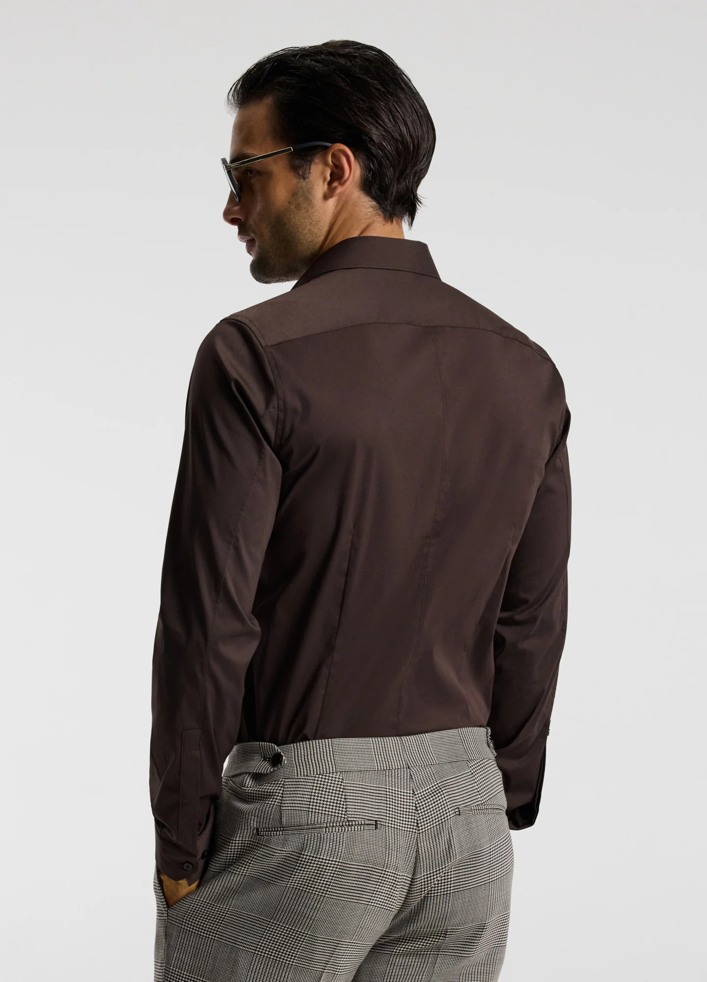 Stretch Cotton Poplin Shirt Chocolate - Image 5