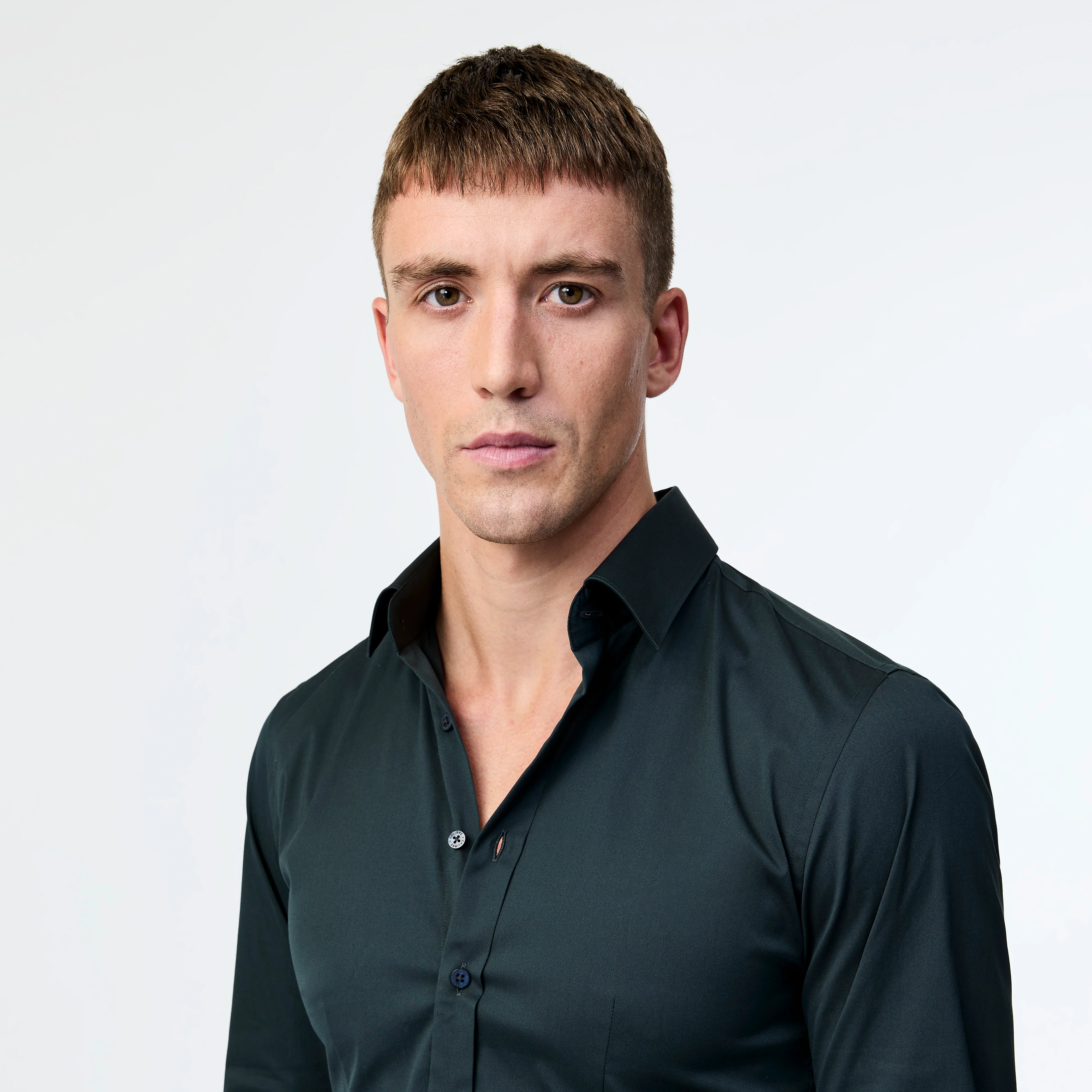 Stretch Cotton Poplin Shirt Dark Green - Image 4