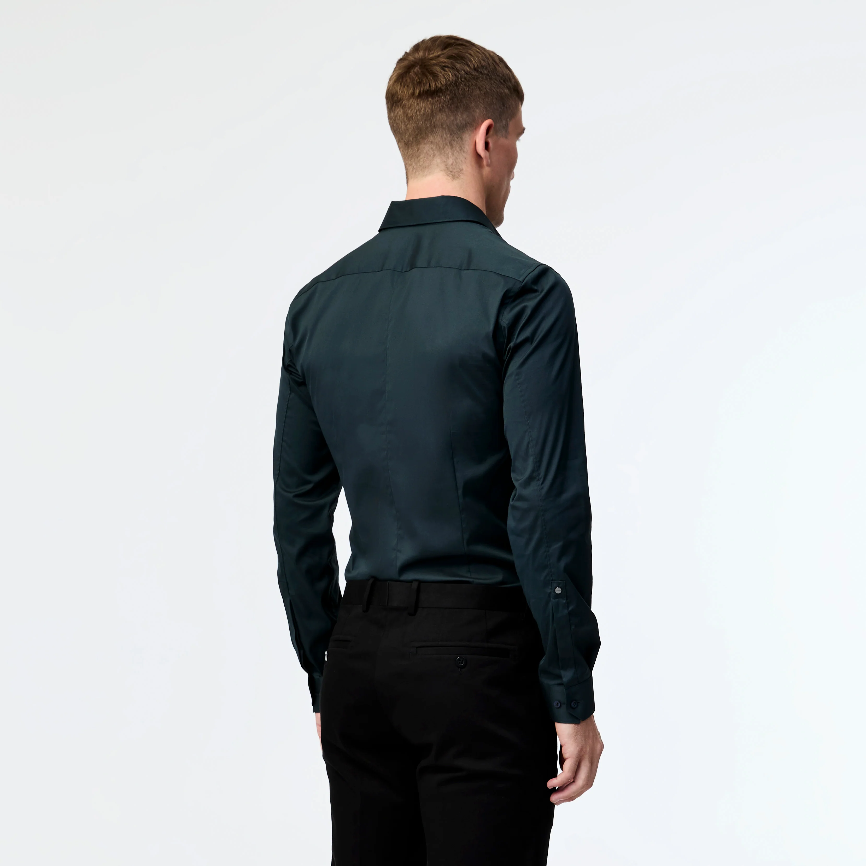 Stretch Cotton Poplin Shirt Dark Green - Image 5