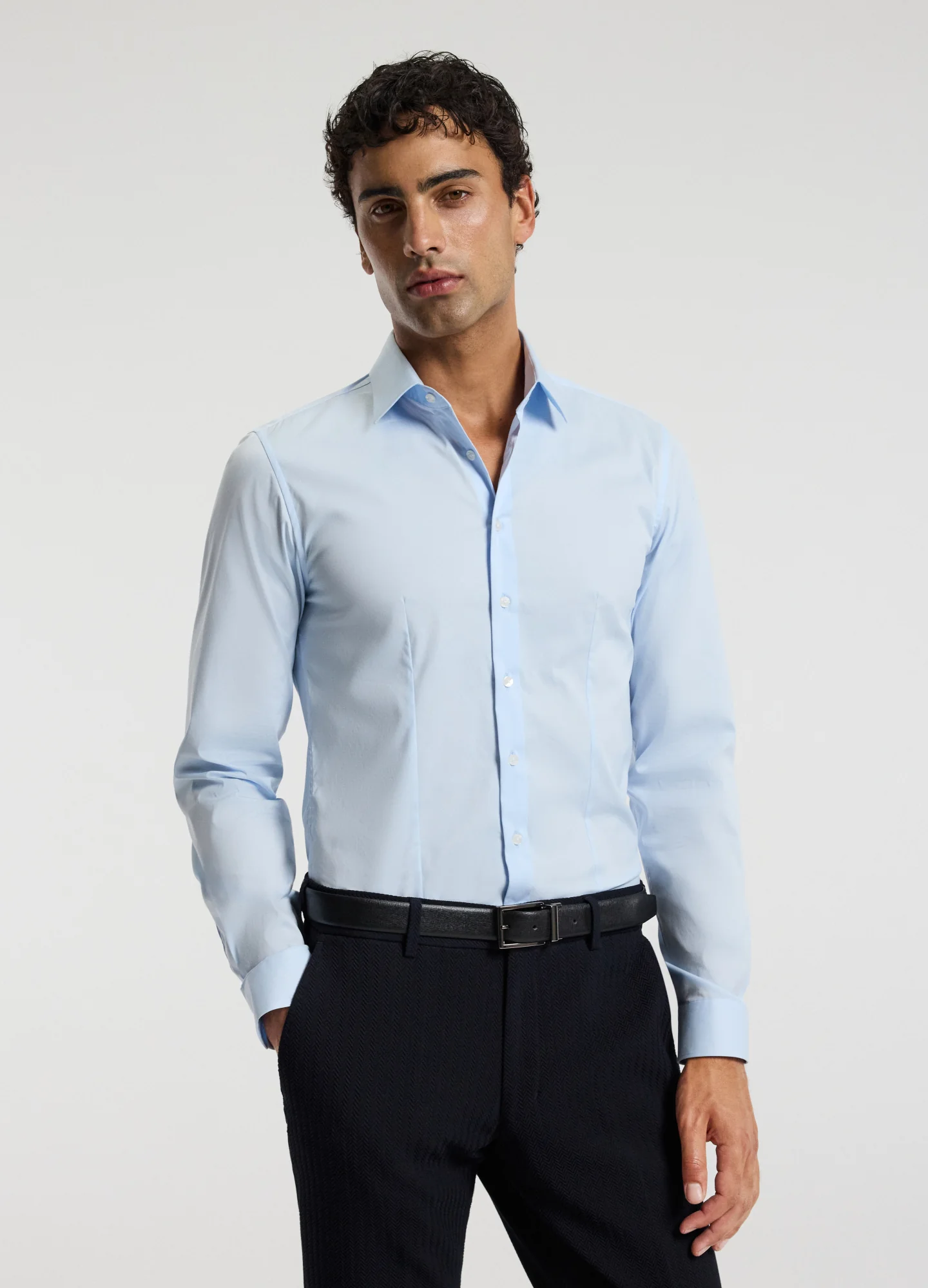 Stretch Cotton Poplin Shirt Light Blue - Image 3