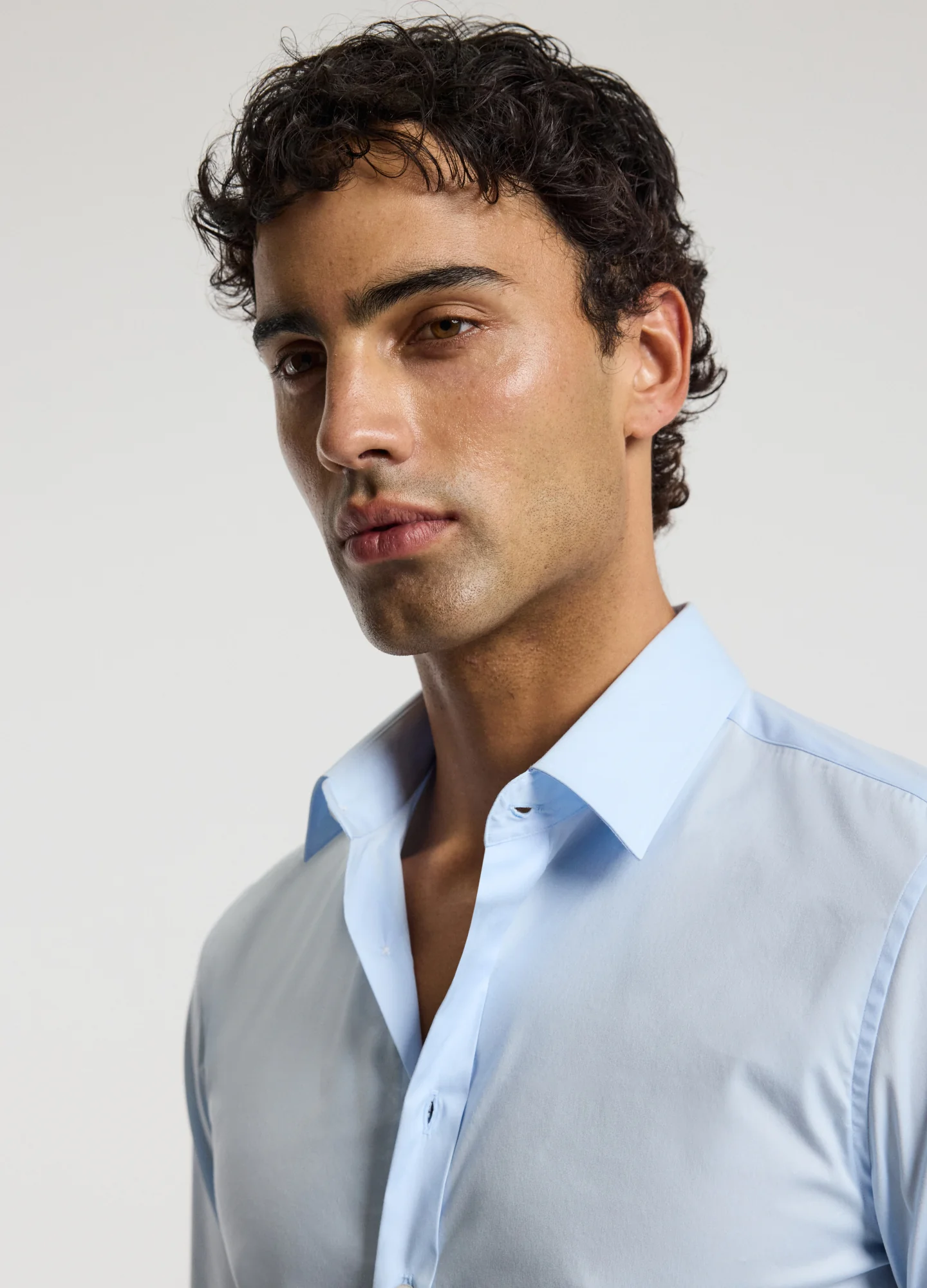 Stretch Cotton Poplin Shirt Light Blue - Image 4