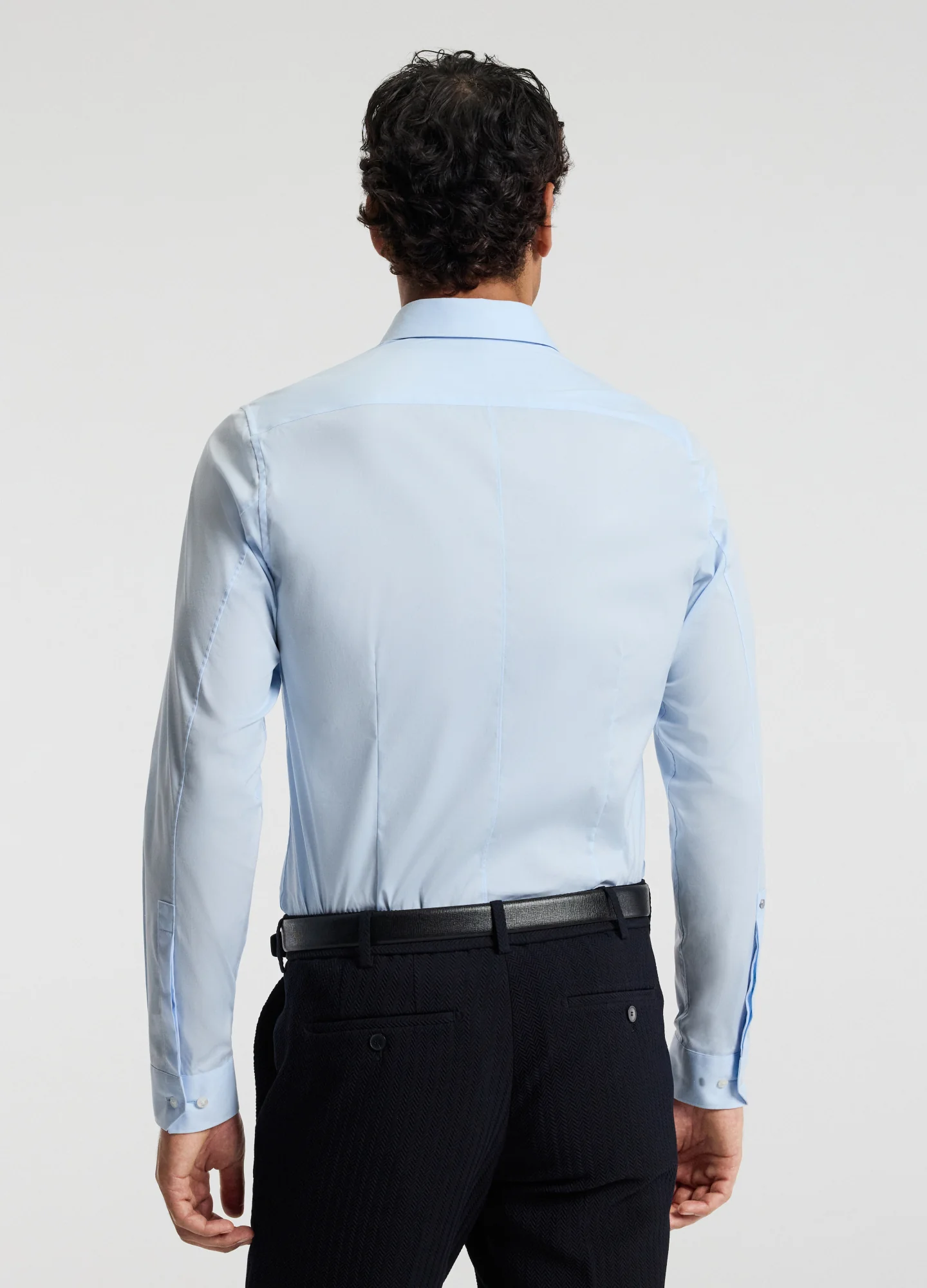 Stretch Cotton Poplin Shirt Light Blue - Image 5