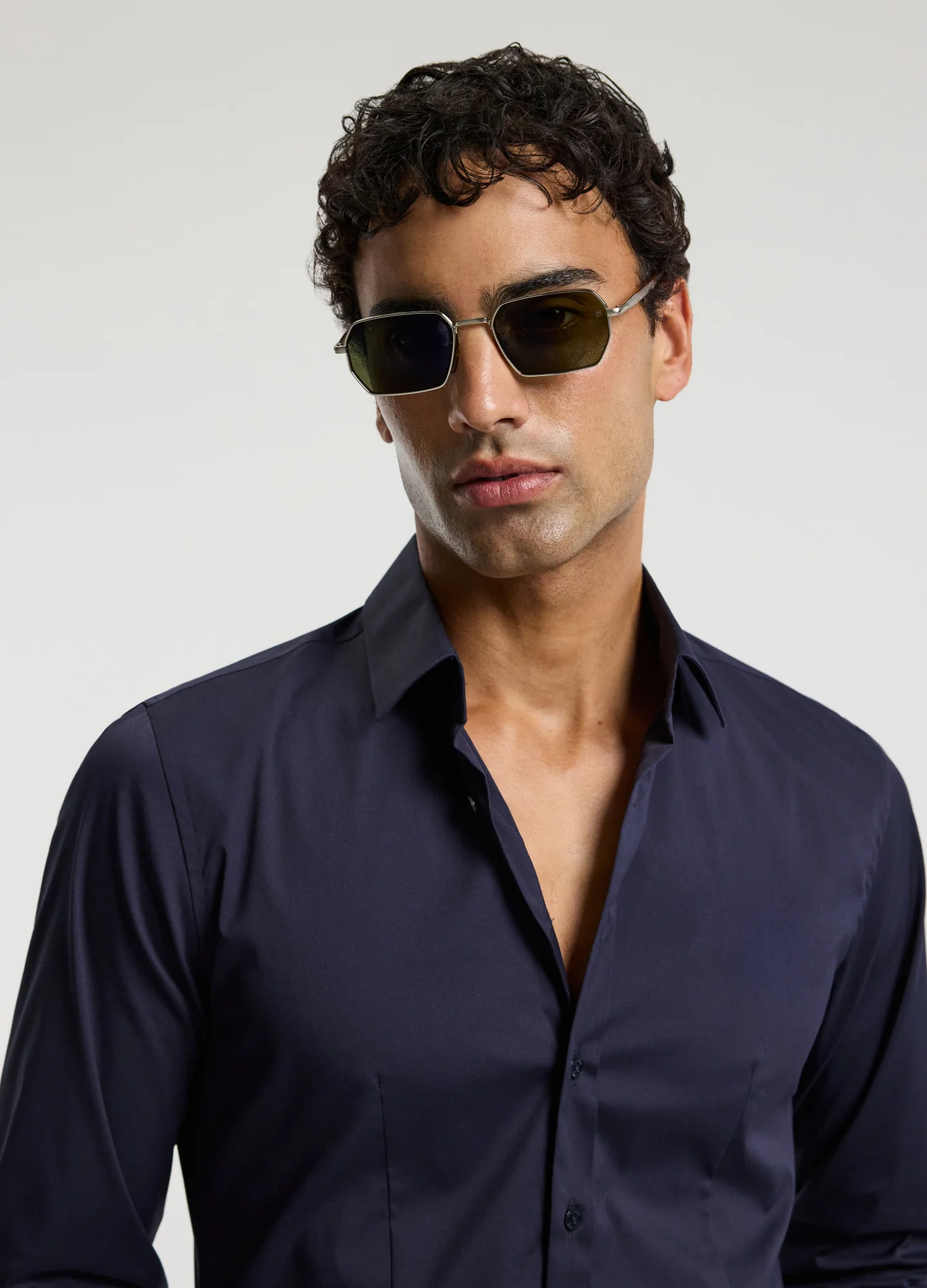 Stretch Cotton Poplin Shirt Navy - Image 4