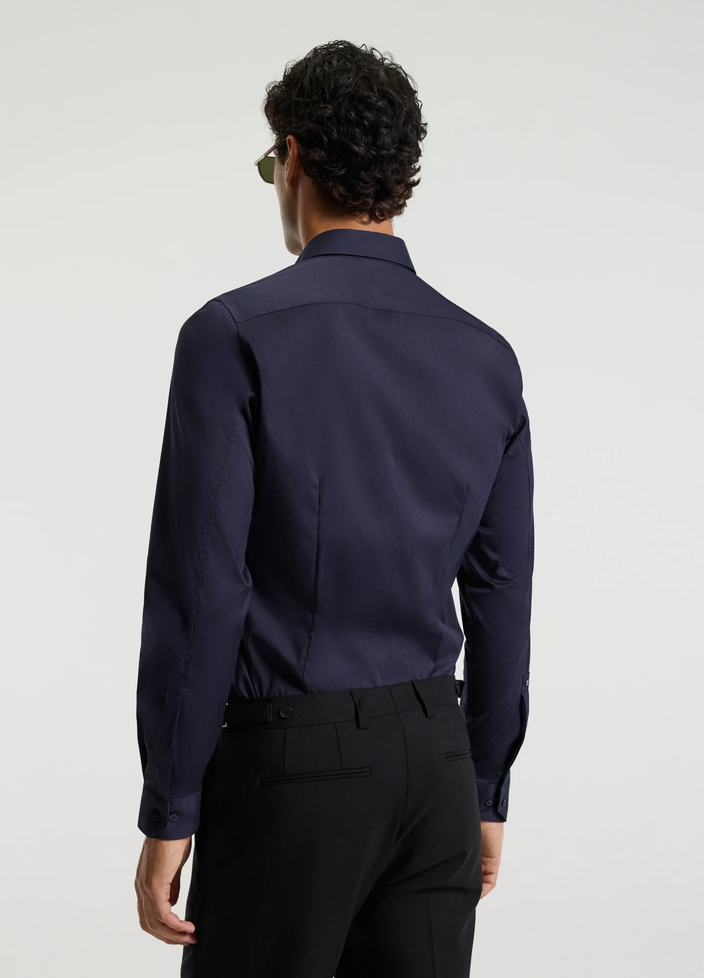 Stretch Cotton Poplin Shirt Navy - Image 5