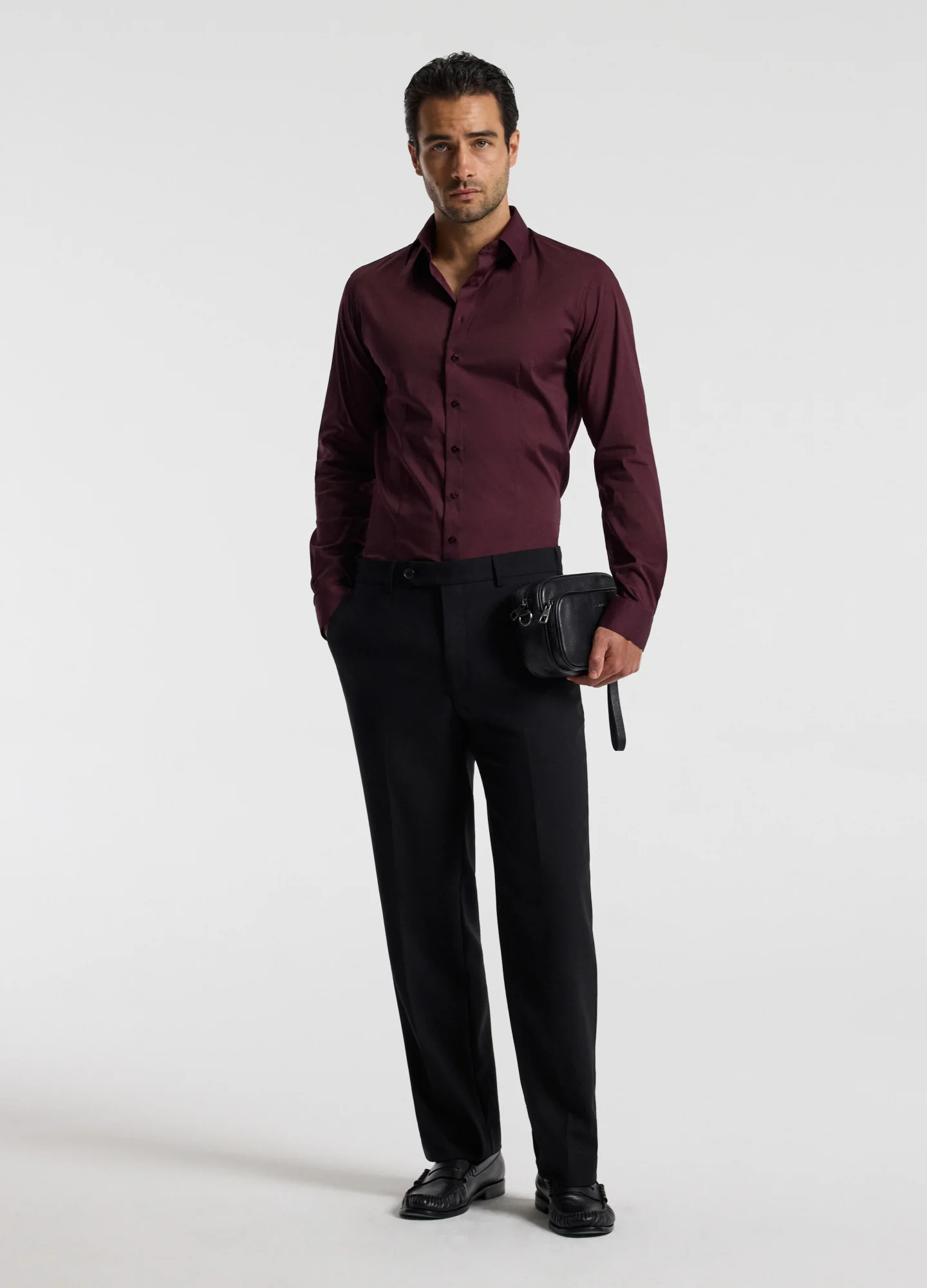 Stretch Cotton Poplin Shirt Oxblood - Image 2