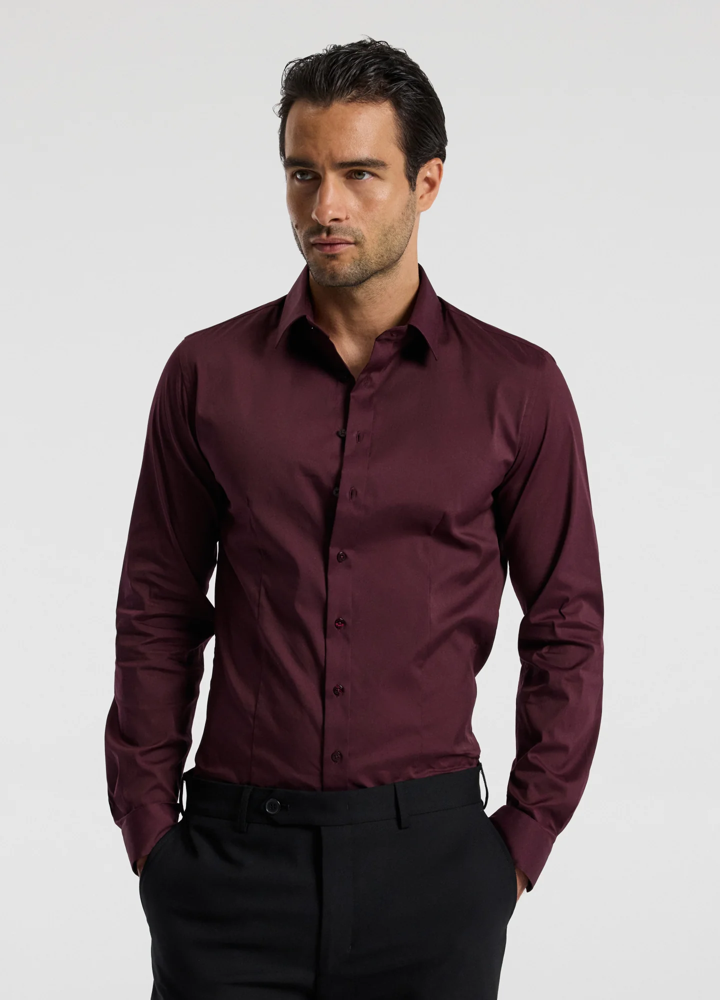 Stretch Cotton Poplin Shirt Oxblood - Image 3