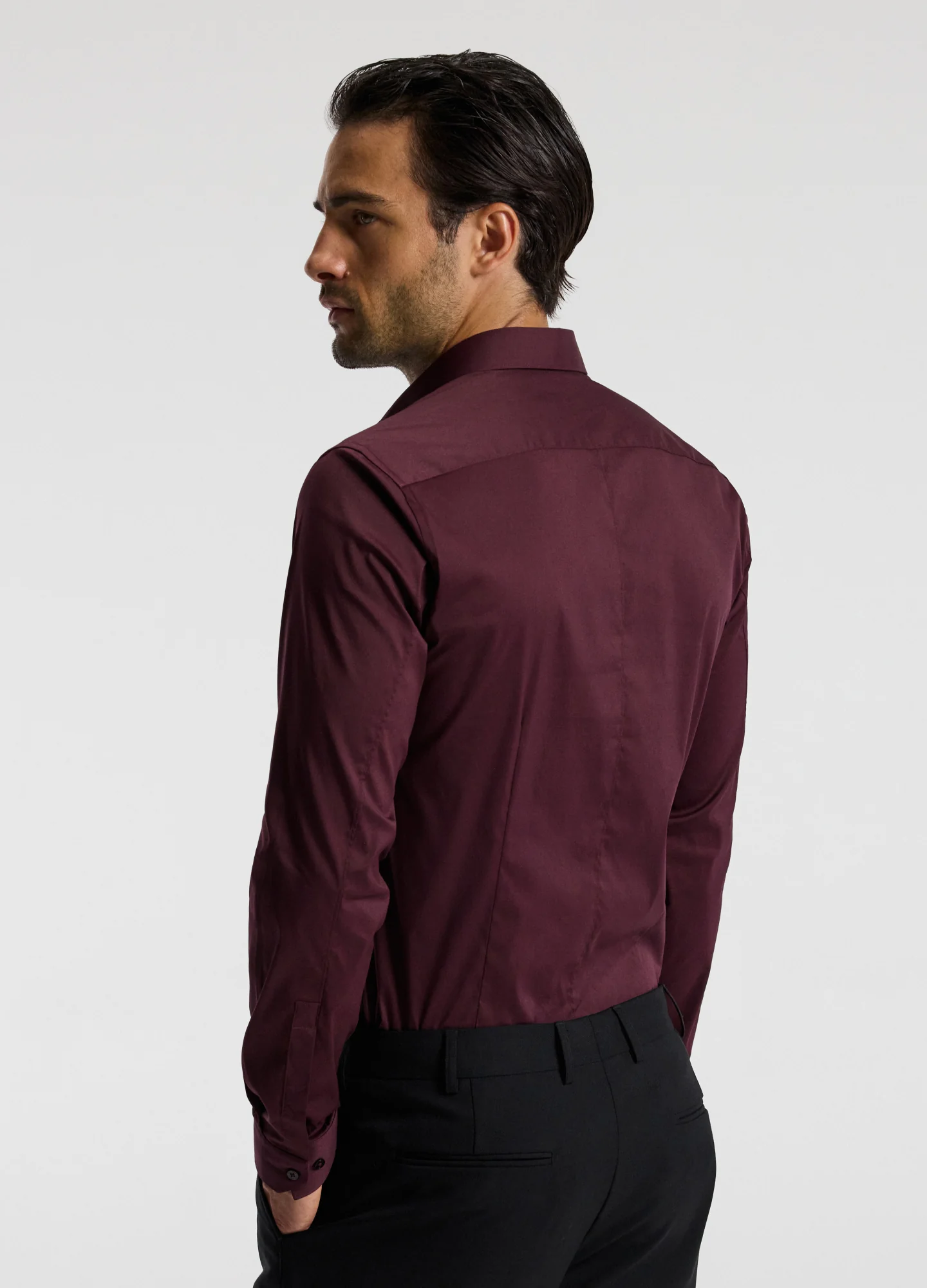 Stretch Cotton Poplin Shirt Oxblood - Image 5