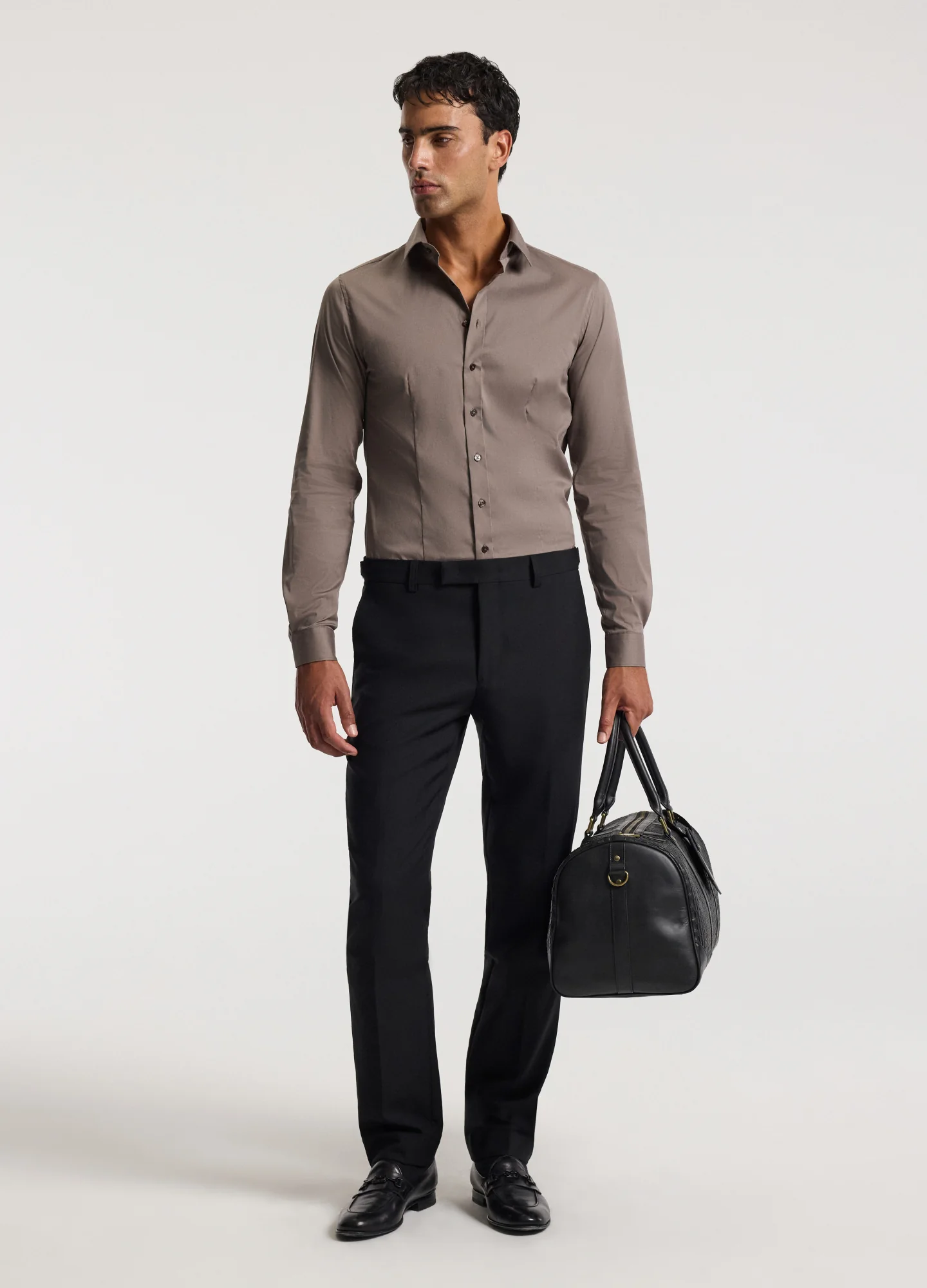 Stretch Cotton Poplin Shirt Sepia - Image 2
