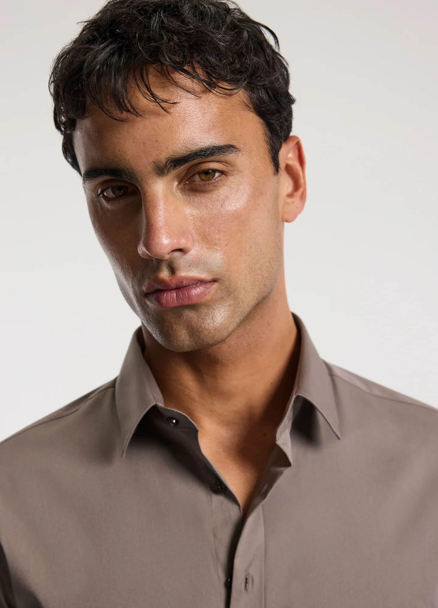 Stretch Cotton Poplin Shirt Sepia - Image 4