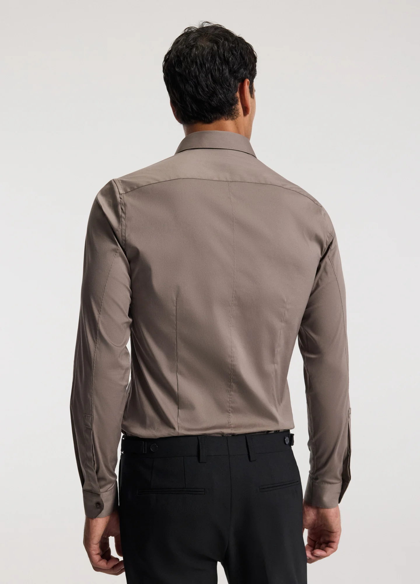 Stretch Cotton Poplin Shirt Sepia - Image 5