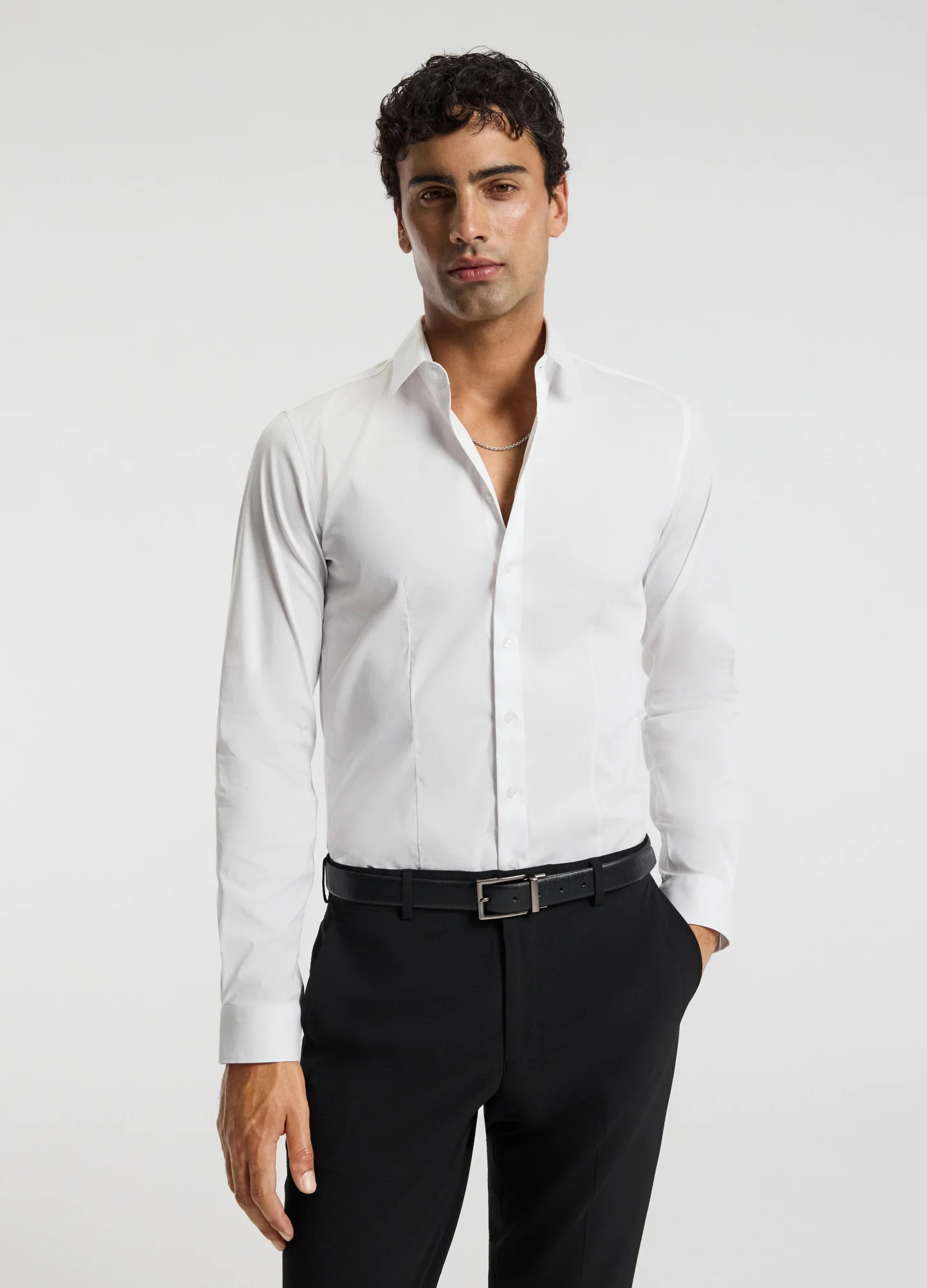 Stretch Cotton Poplin Shirt White - Image 3