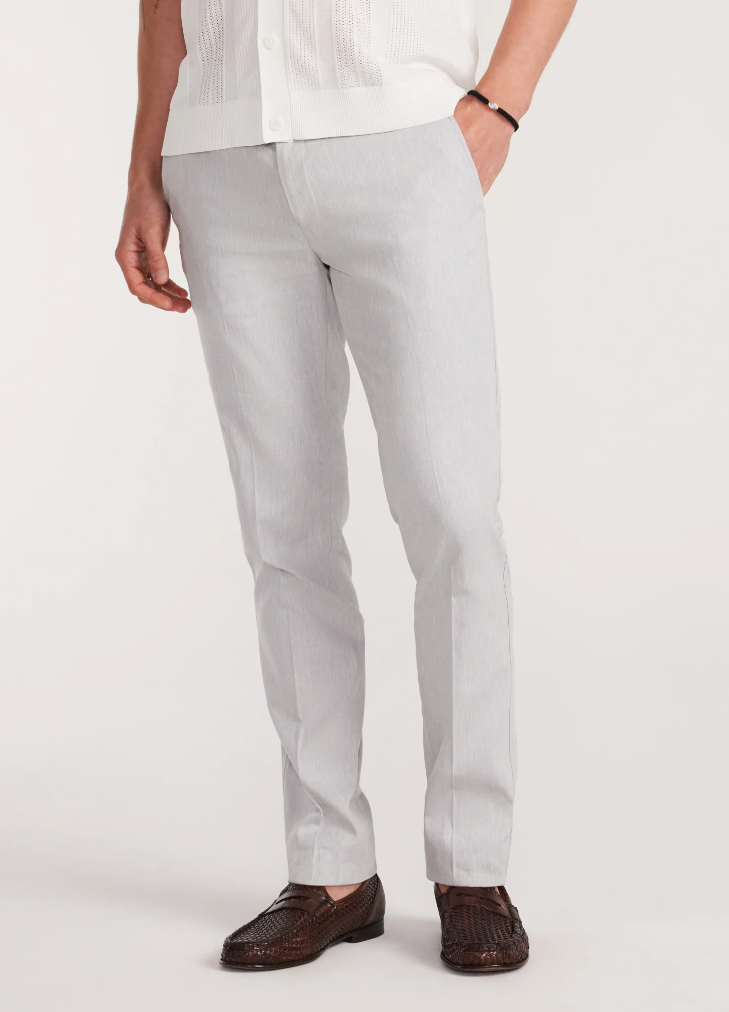 Stretch Linen Cotton Pants Silver - Image 3