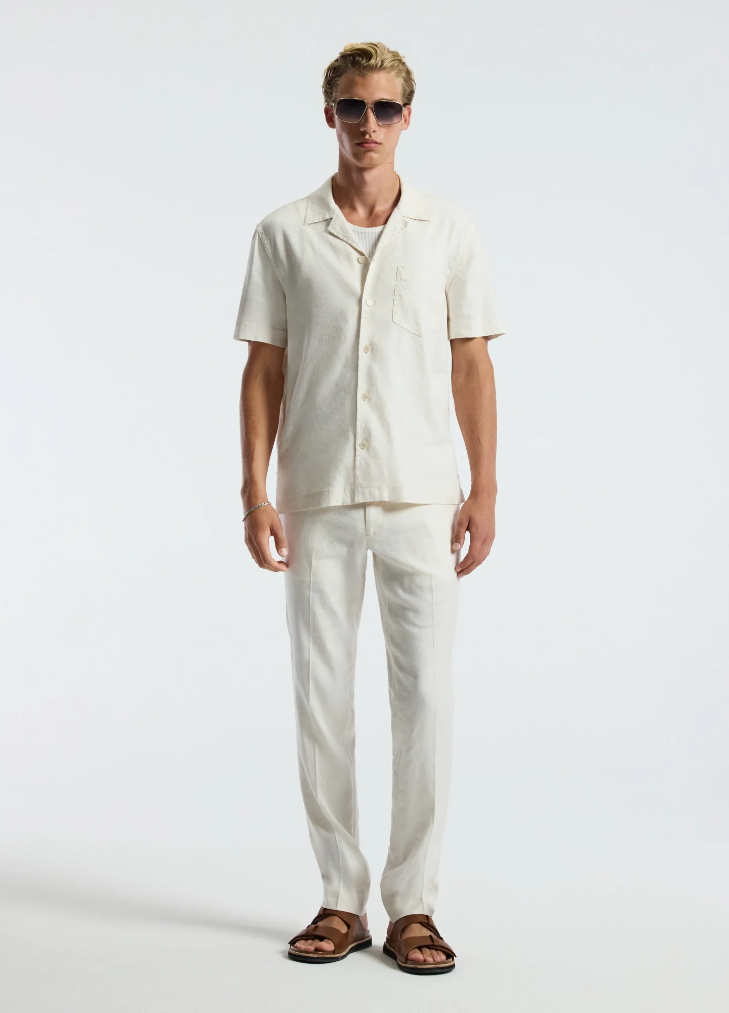 Stretch Linen Short Sleeve Shirt Ivory - Image 2