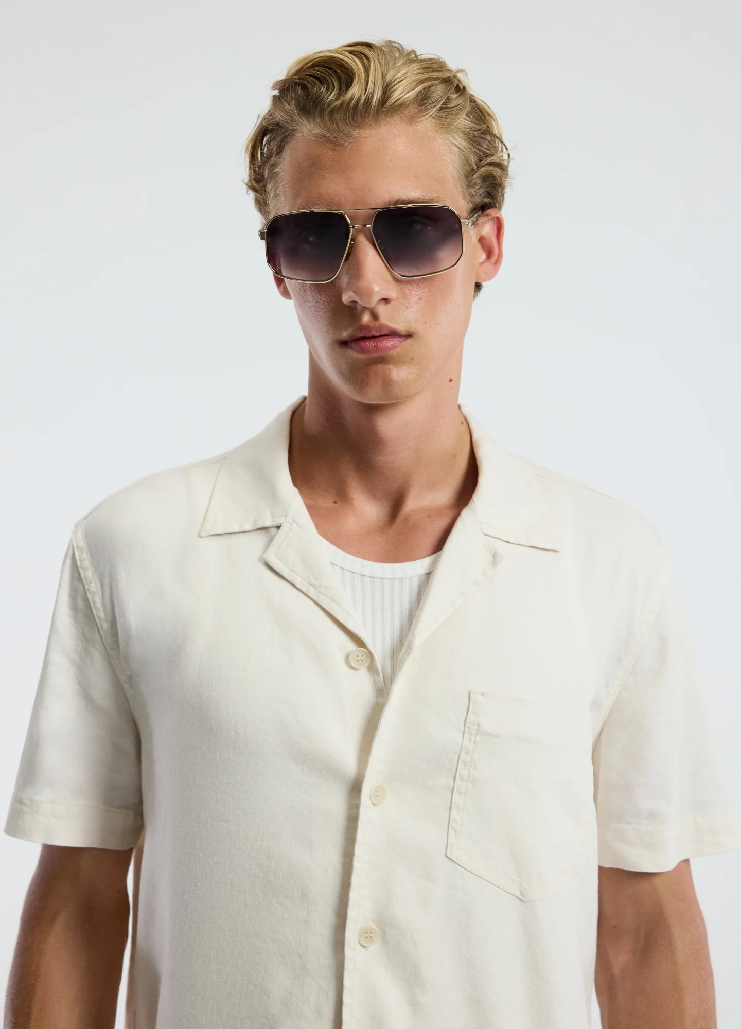 Stretch Linen Short Sleeve Shirt Ivory - Image 4