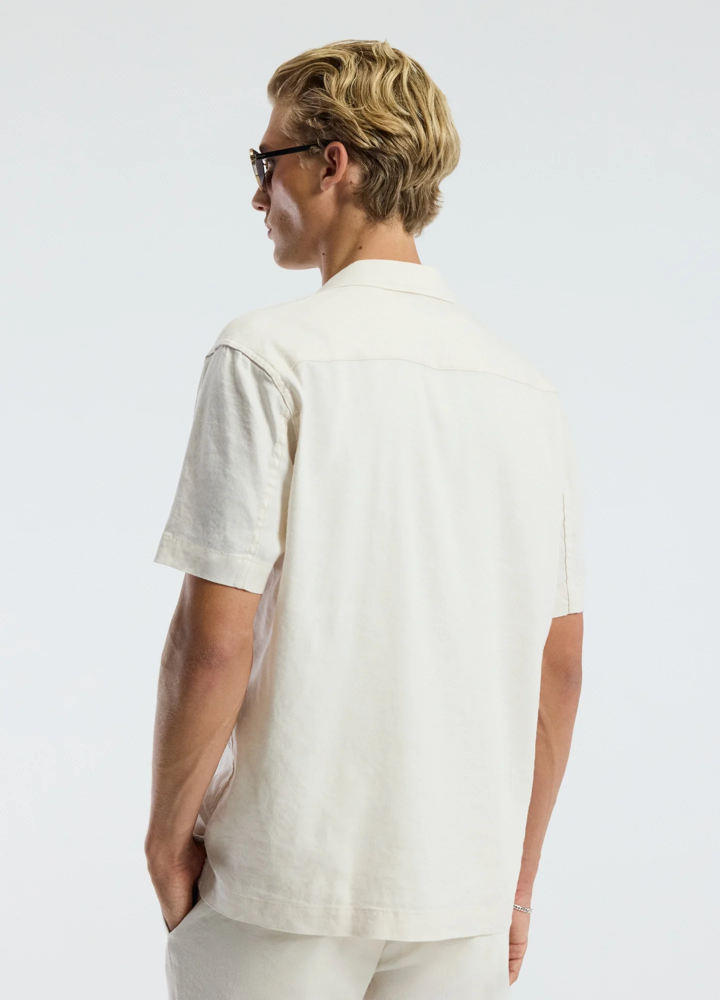 Stretch Linen Short Sleeve Shirt Ivory - Image 5