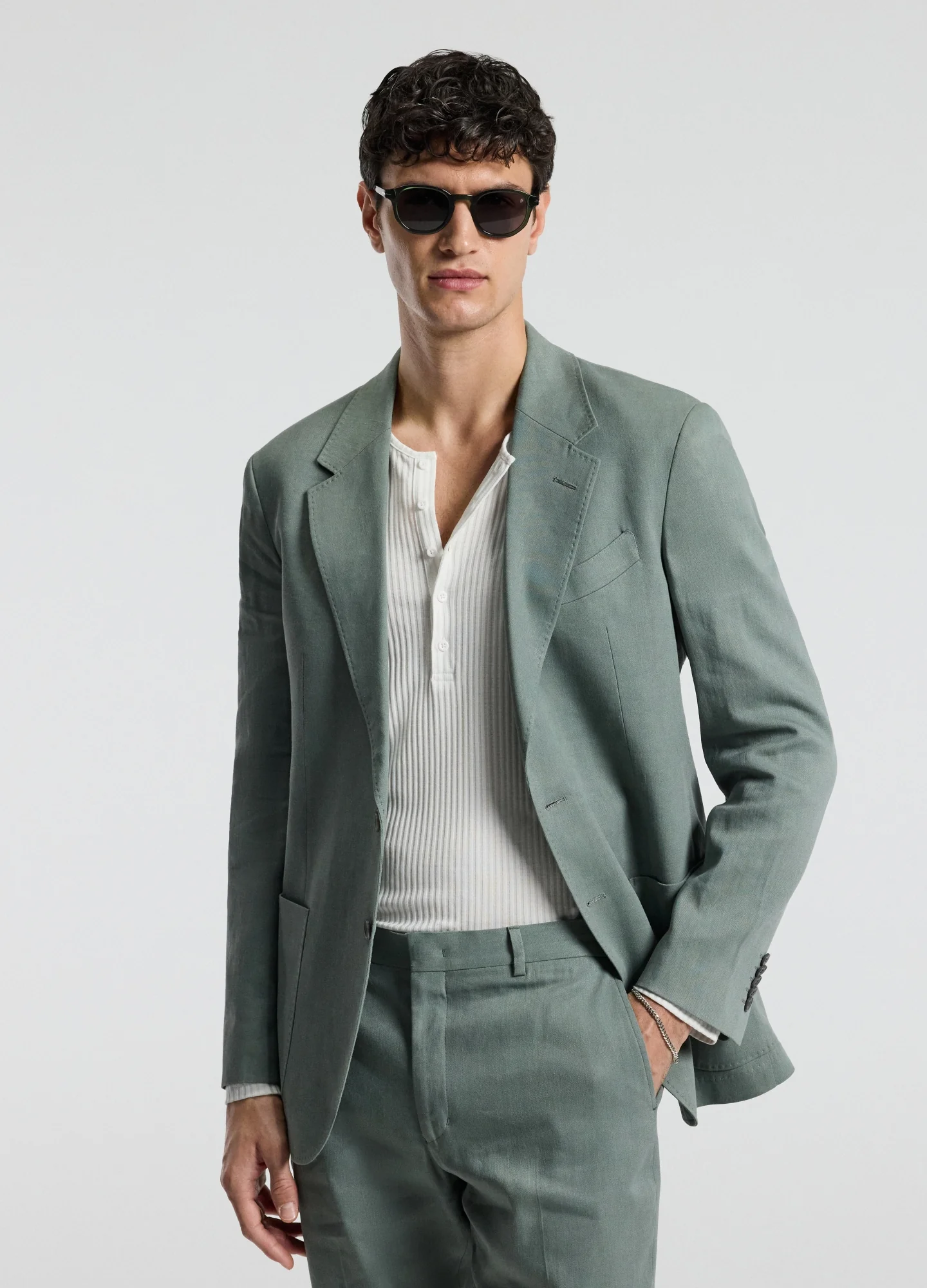 Stretch Linen Suit Jacket Neo Green - Image 7