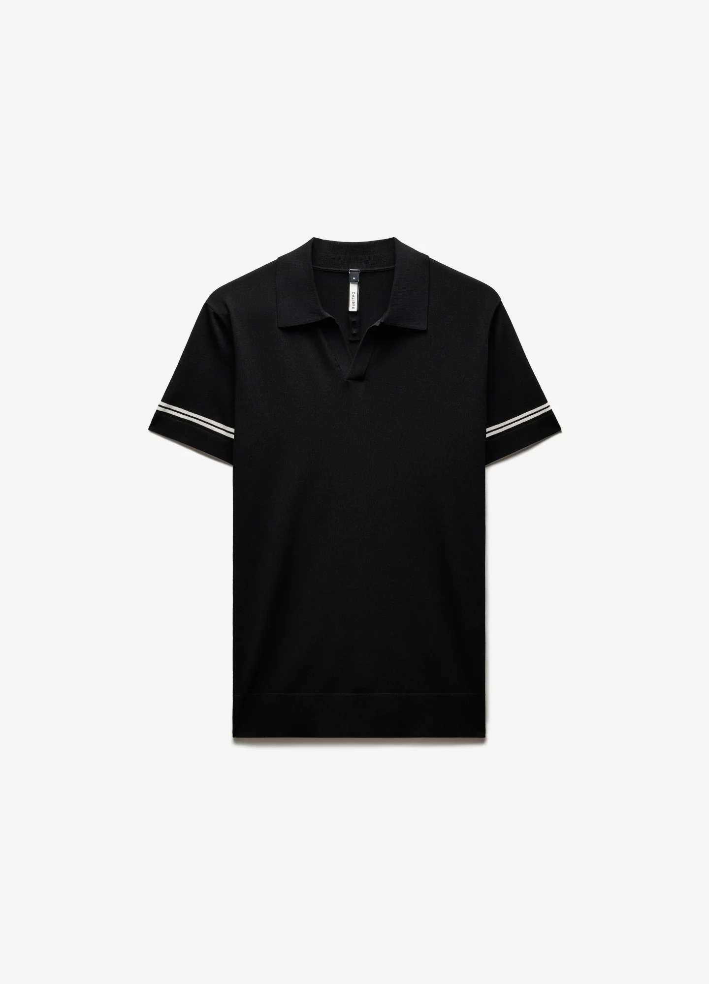 Stripe Cuff Open Neck Polo Black