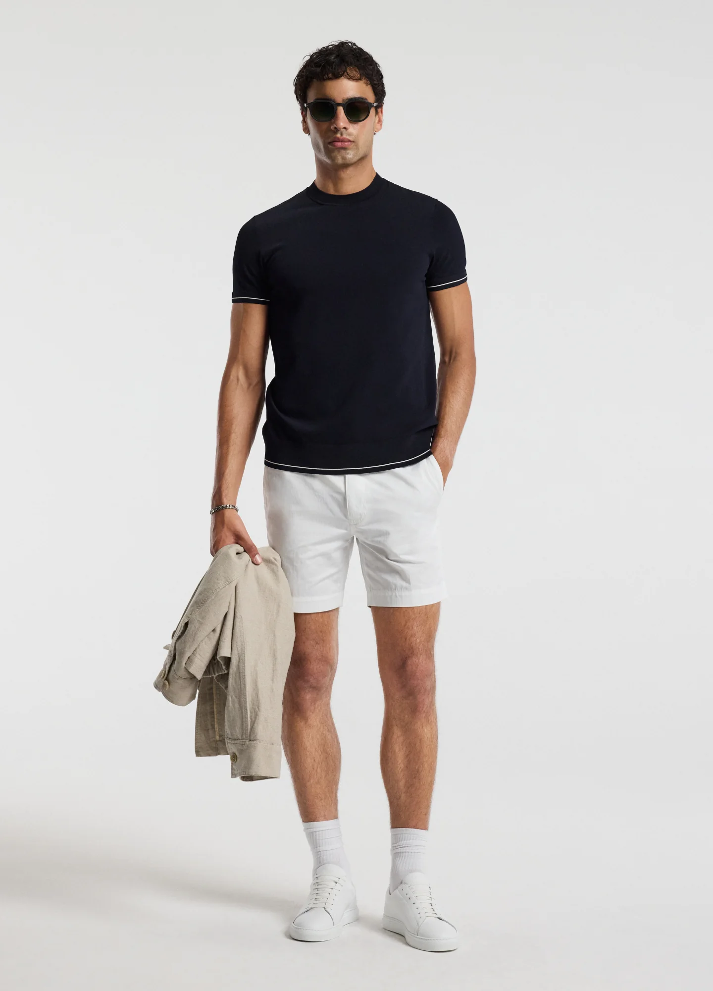 Stripe Cuff Tech T-shirt Navy - Image 2
