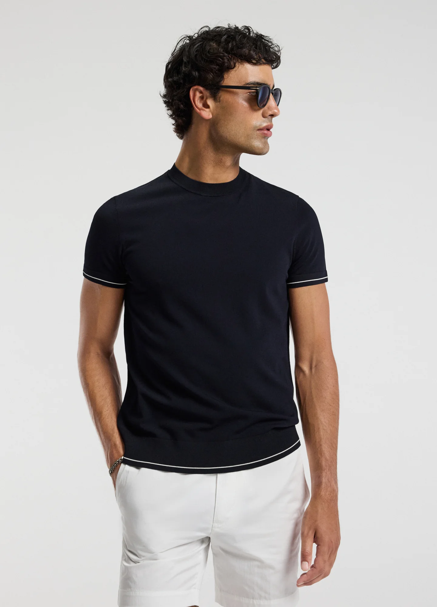 Stripe Cuff Tech T-shirt Navy - Image 3