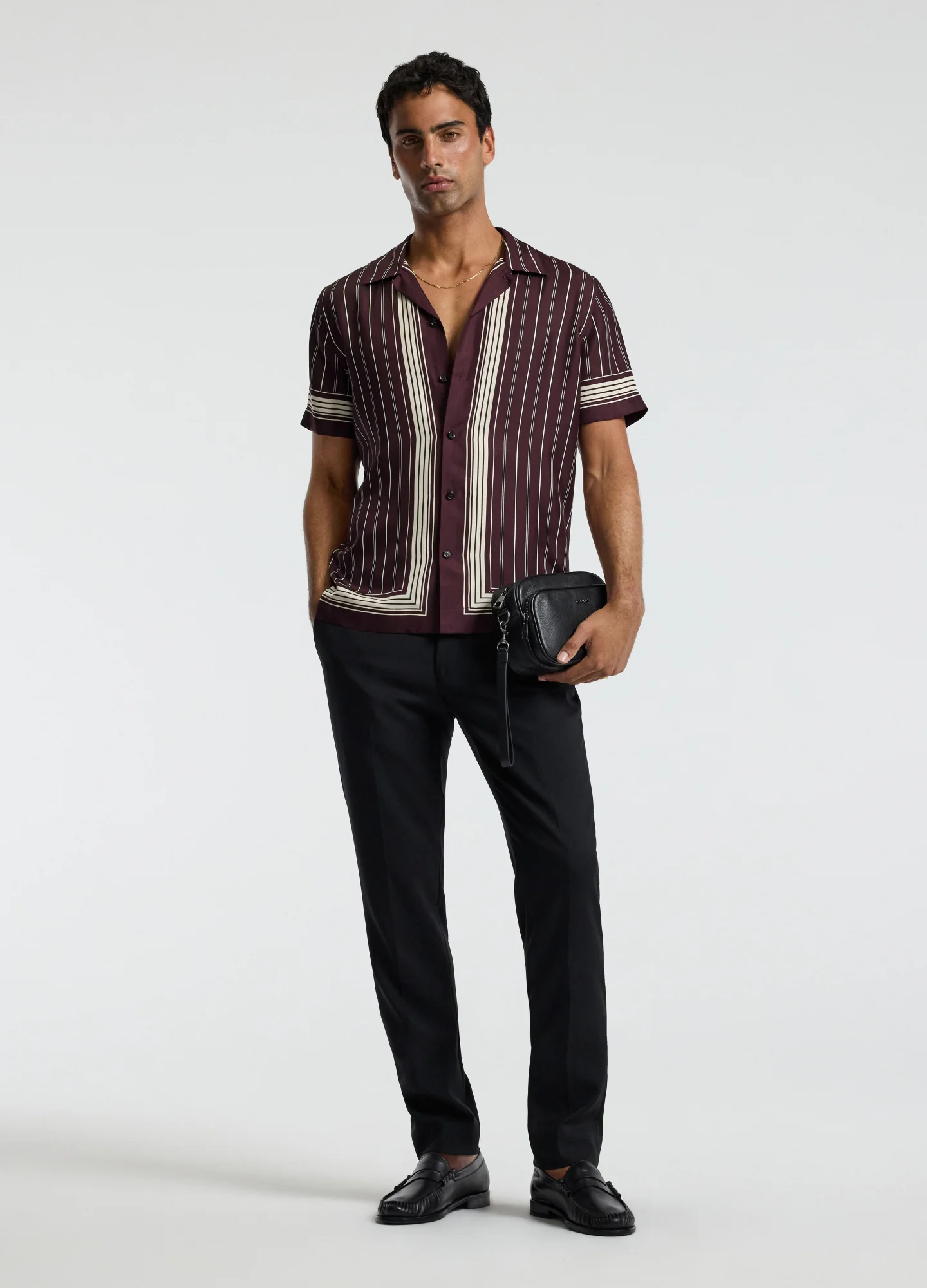 Stripe Scarf Print Short Sleeve Shirt Oxblood - Image 2