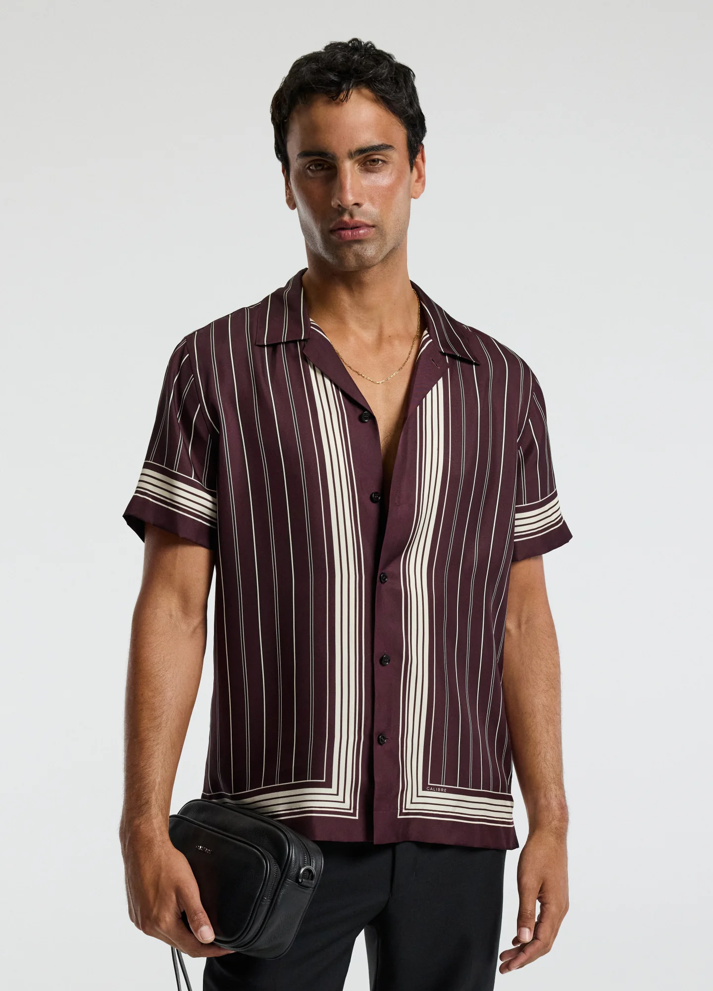 Stripe Scarf Print Short Sleeve Shirt Oxblood - Image 3