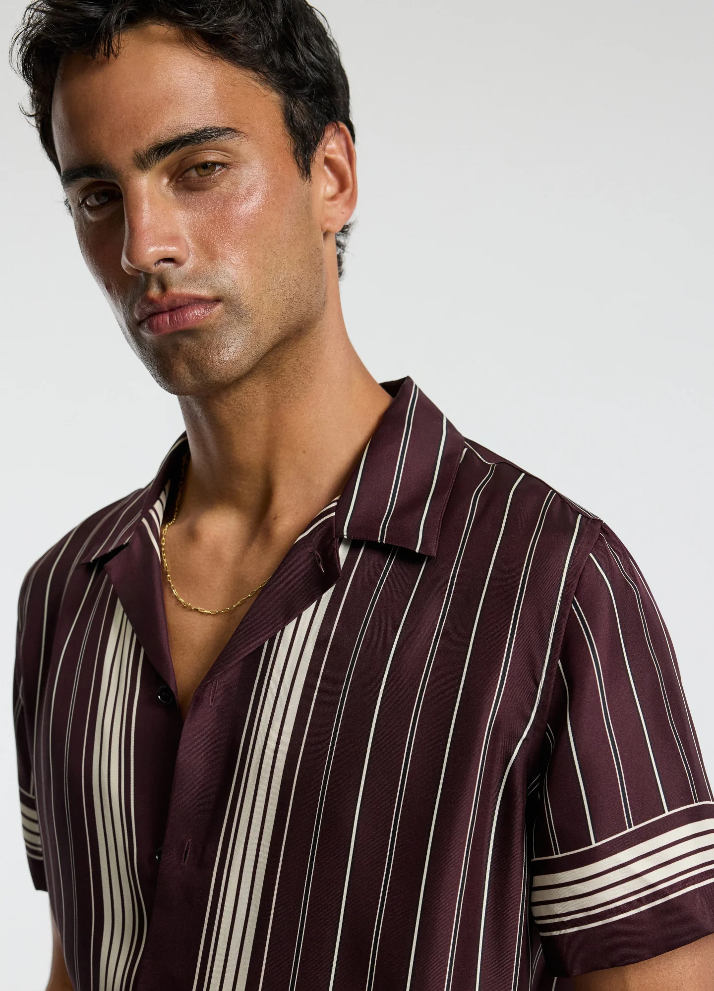 Stripe Scarf Print Short Sleeve Shirt Oxblood - Image 4