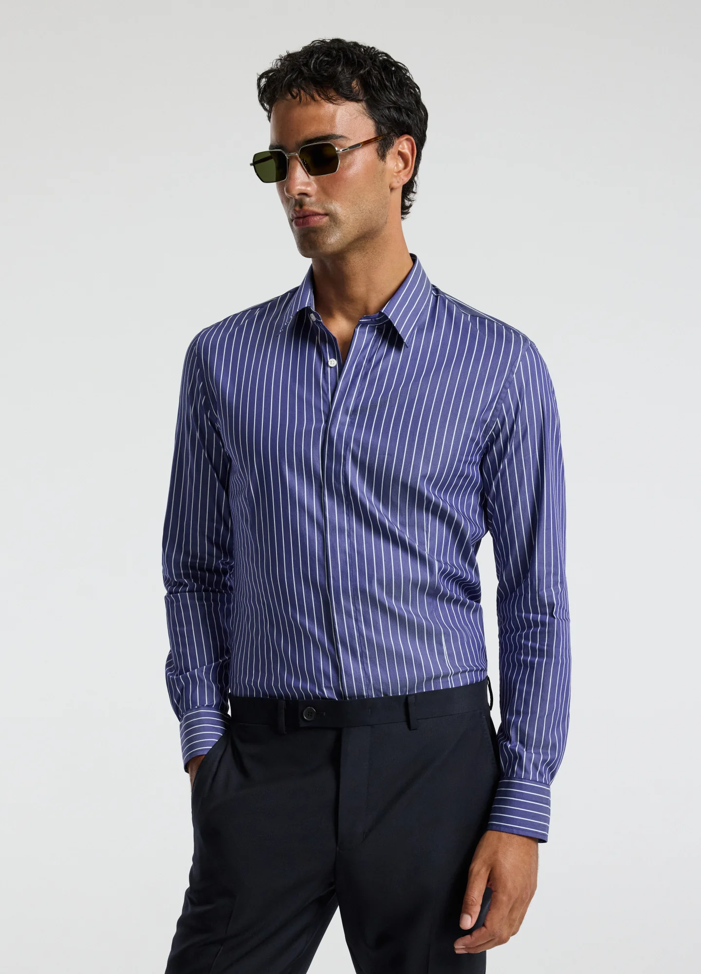 Stripe Stretch Shirt Navy - Image 3