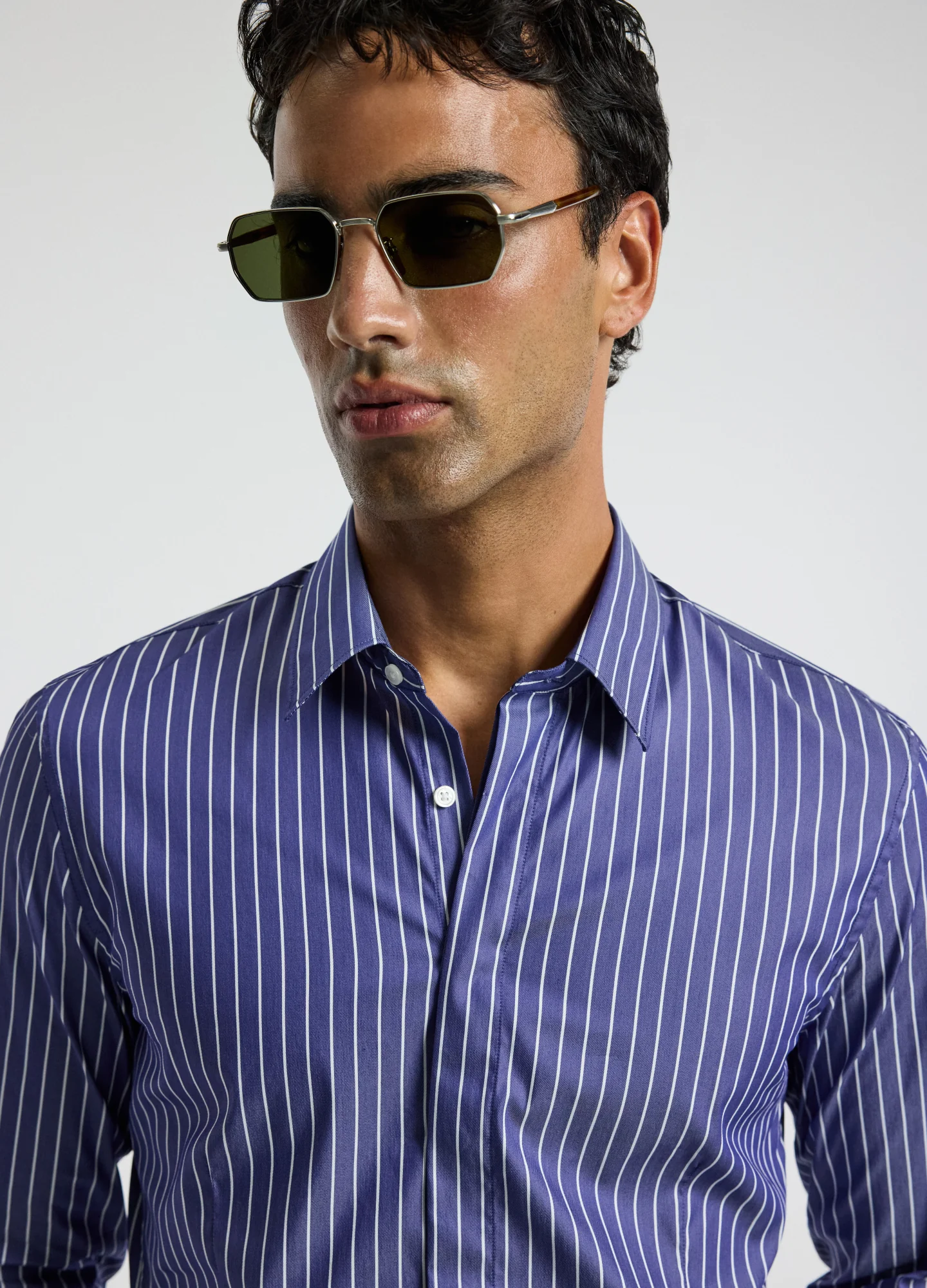 Stripe Stretch Shirt Navy - Image 4