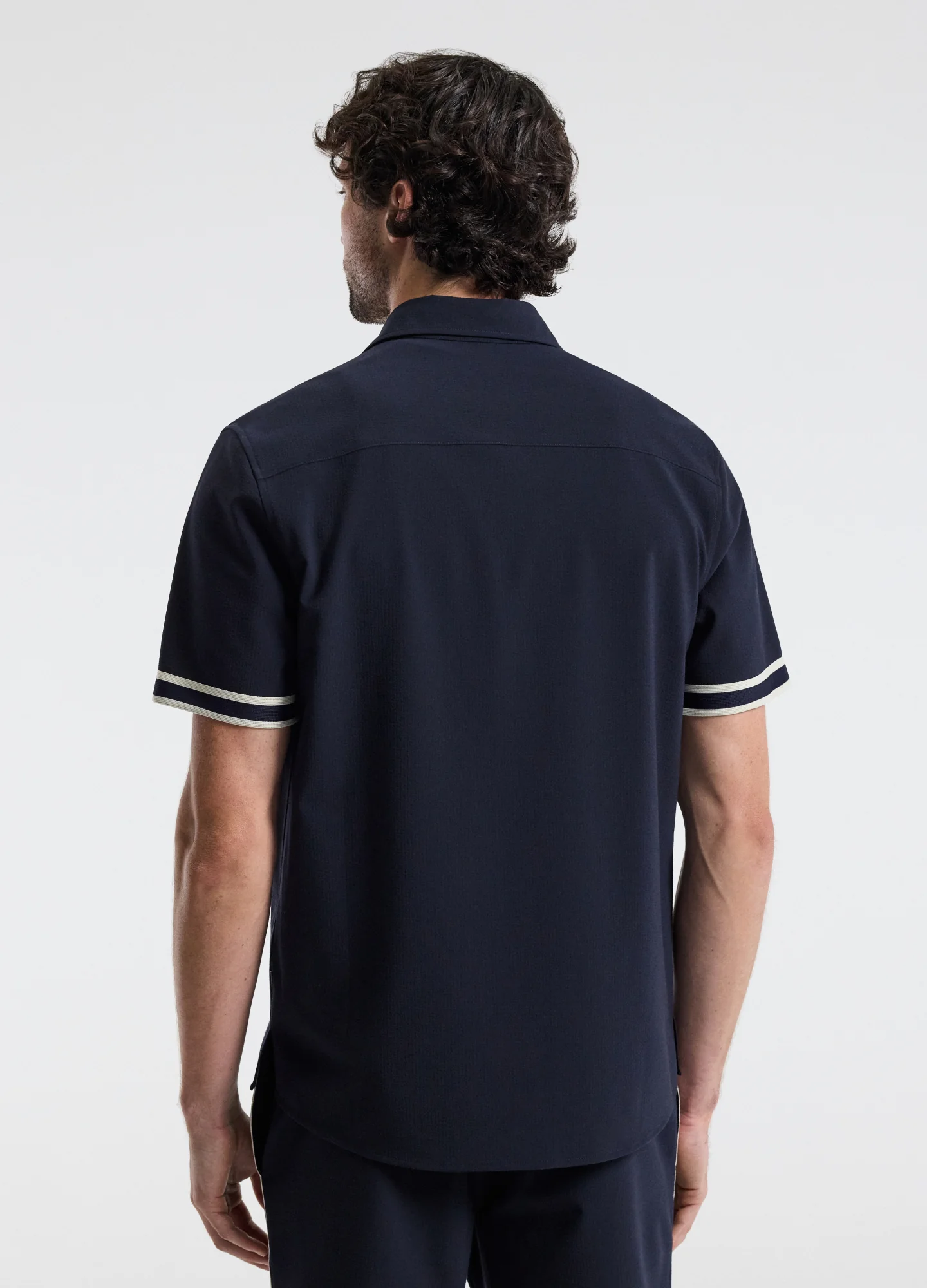 Stripe Trim Textured Overshirt Navy - Image 5