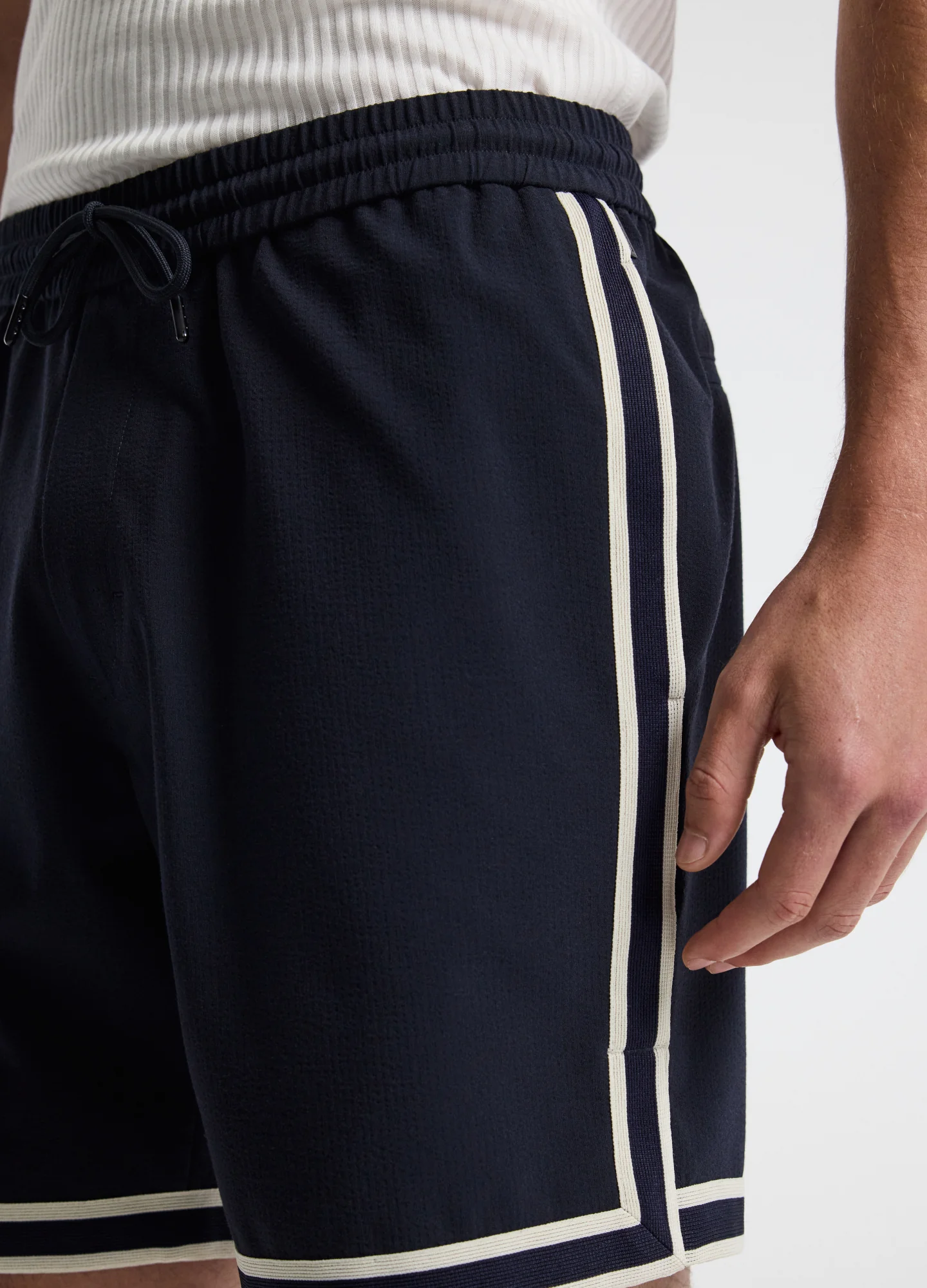 Stripe Trim Textured Shorts Navy - Image 3